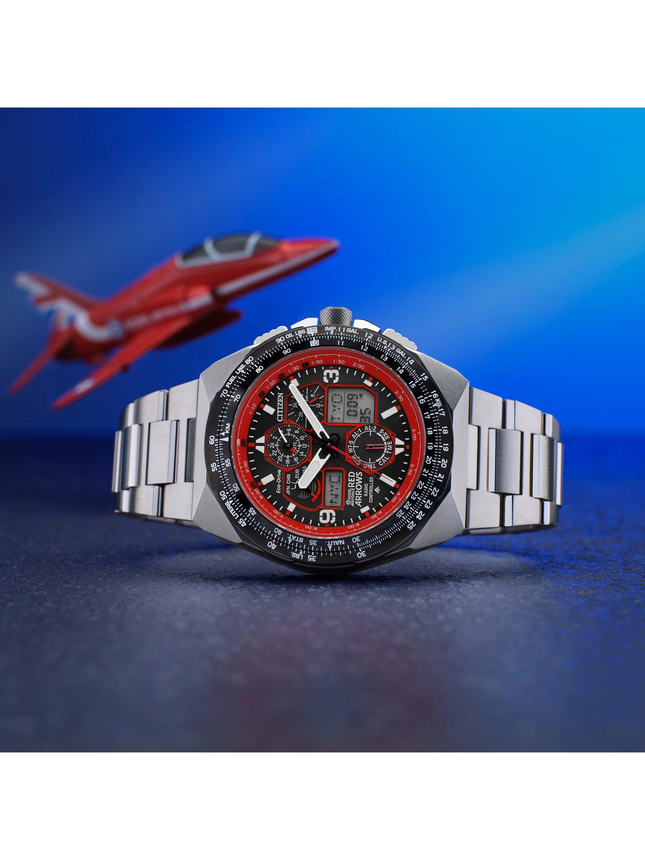 JY8126-51E Men's Red Arrows Limited Edition Skyhawk A-T Eco-Drive Bracelet Strap Watch, Silver/Black