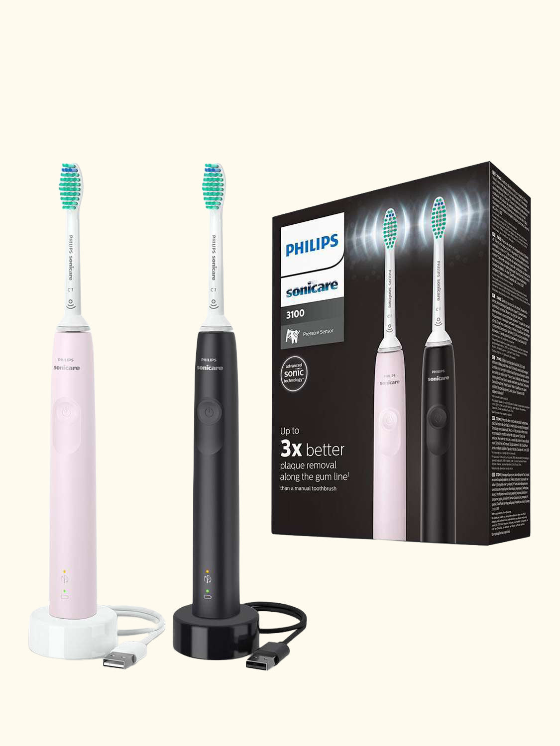 Sonicare HX3675/15 Series 3100 Electric Toothbrush, Pack of 2, Pink & Black