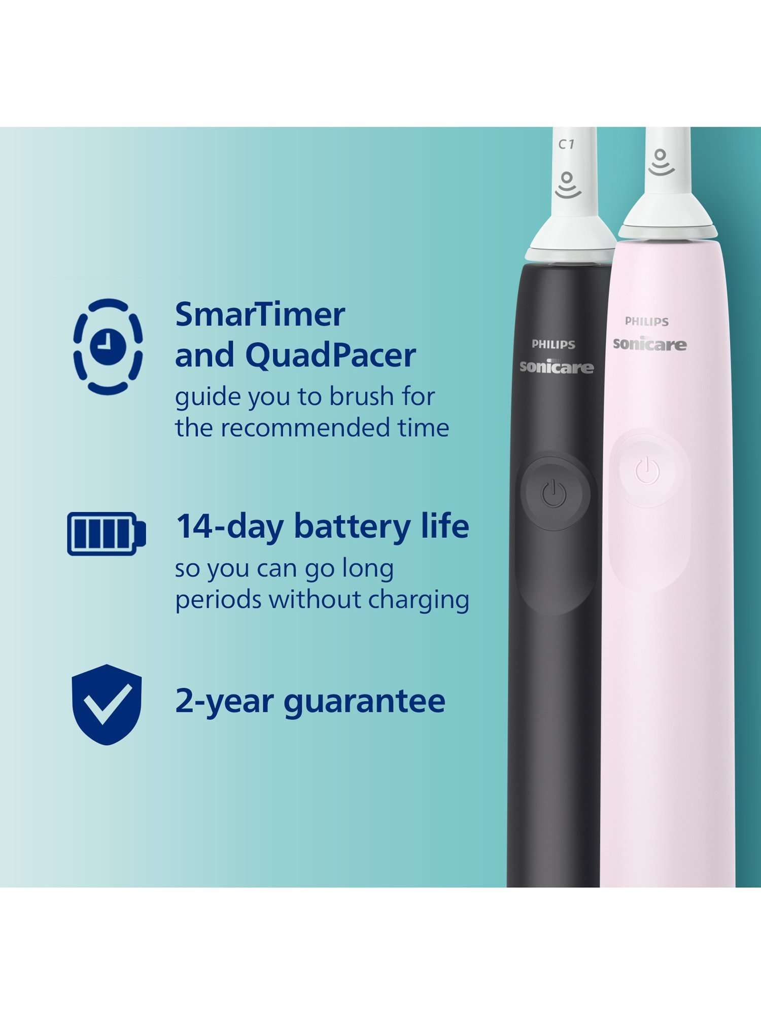 Sonicare HX3675/15 Series 3100 Electric Toothbrush, Pack of 2, Pink & Black
