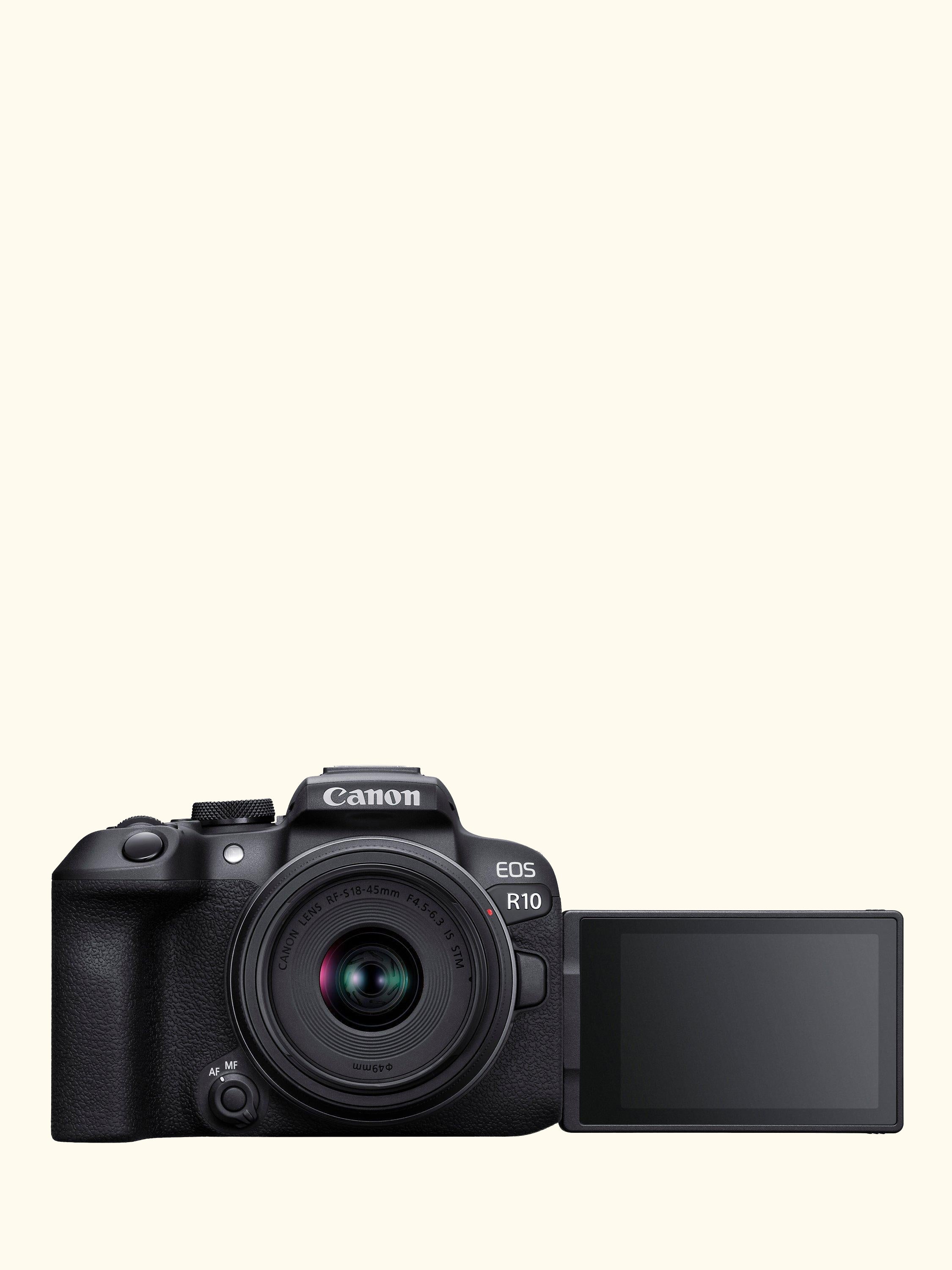 EOS R10 Compact System Camera with RF-S 18-45mm Zoom Lens, 4K Ultra HD, 24.2MP, Wi-Fi, Bluetooth, OLED EVF, 3" Vari-Angle Touch Screen, Black
