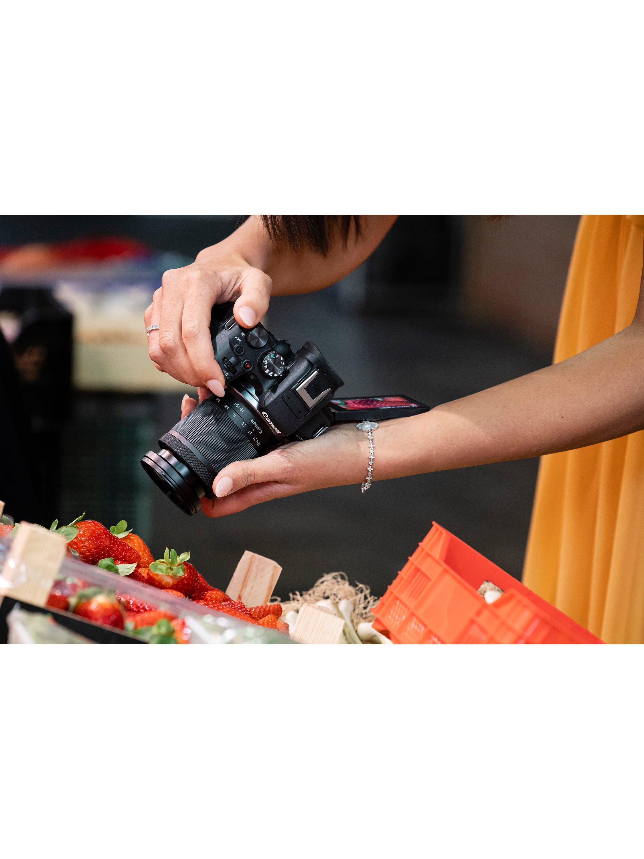 EOS R10 Compact System Camera with RF-S 18-150mm Zoom Lens, 4K Ultra HD, 24.2MP, Wi-Fi, Bluetooth, OLED EVF, 3" Vari-Angle Touch Screen, Black