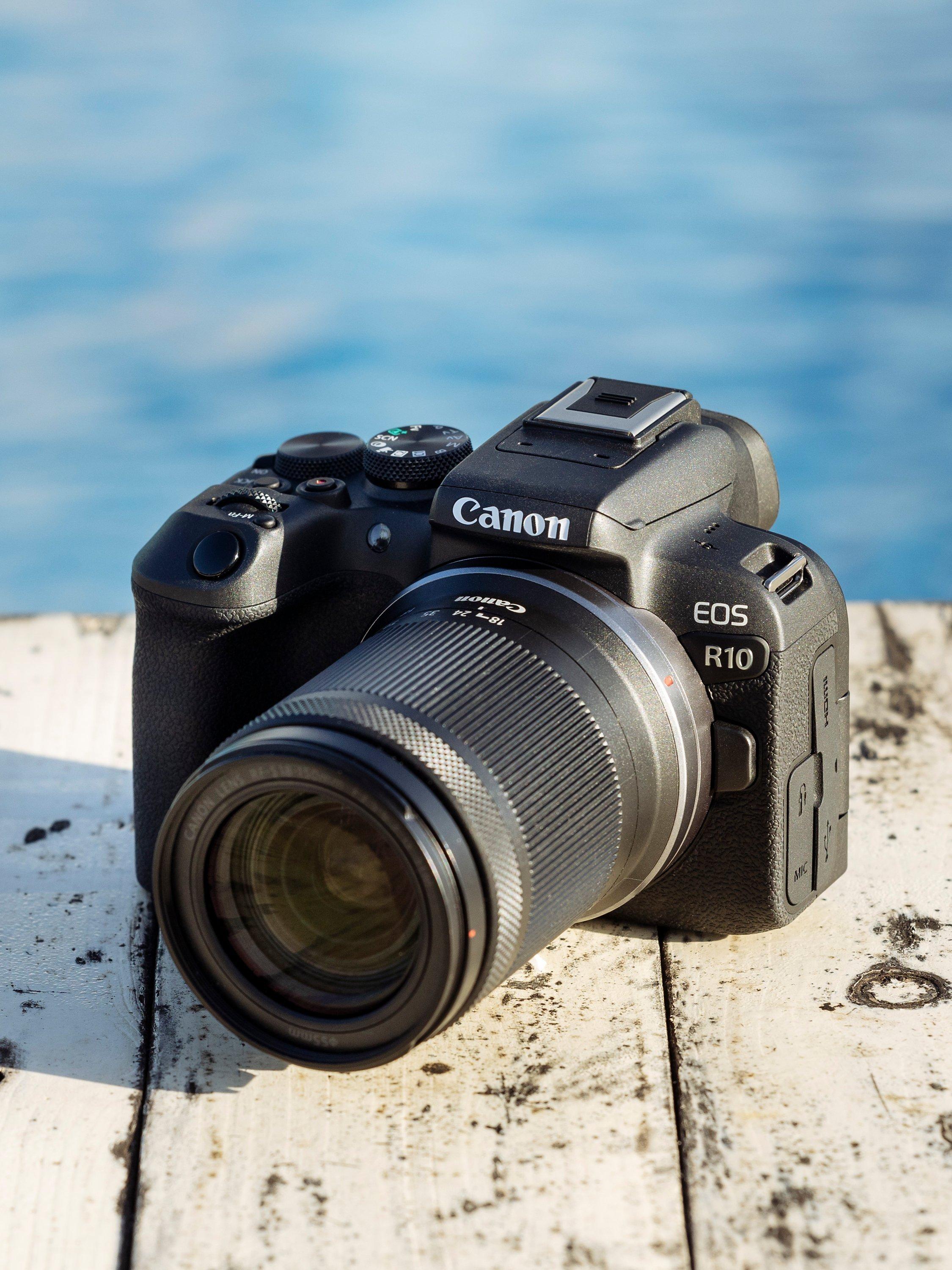 EOS R10 Compact System Camera with RF-S 18-150mm Zoom Lens, 4K Ultra HD, 24.2MP, Wi-Fi, Bluetooth, OLED EVF, 3" Vari-Angle Touch Screen, Black