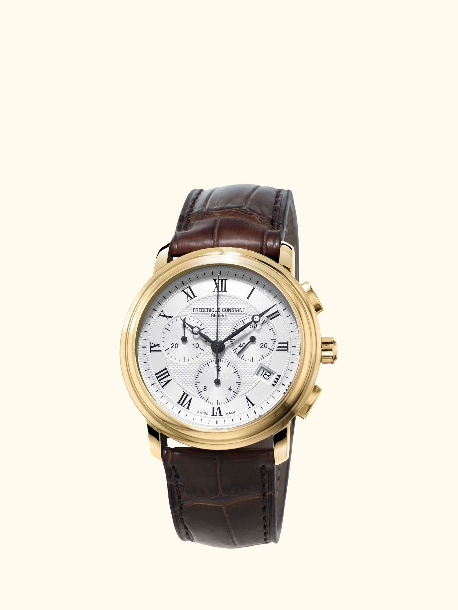 FC-292MC4P5 Men's Classics Chronograph Leather Strap Watch, Brown/White