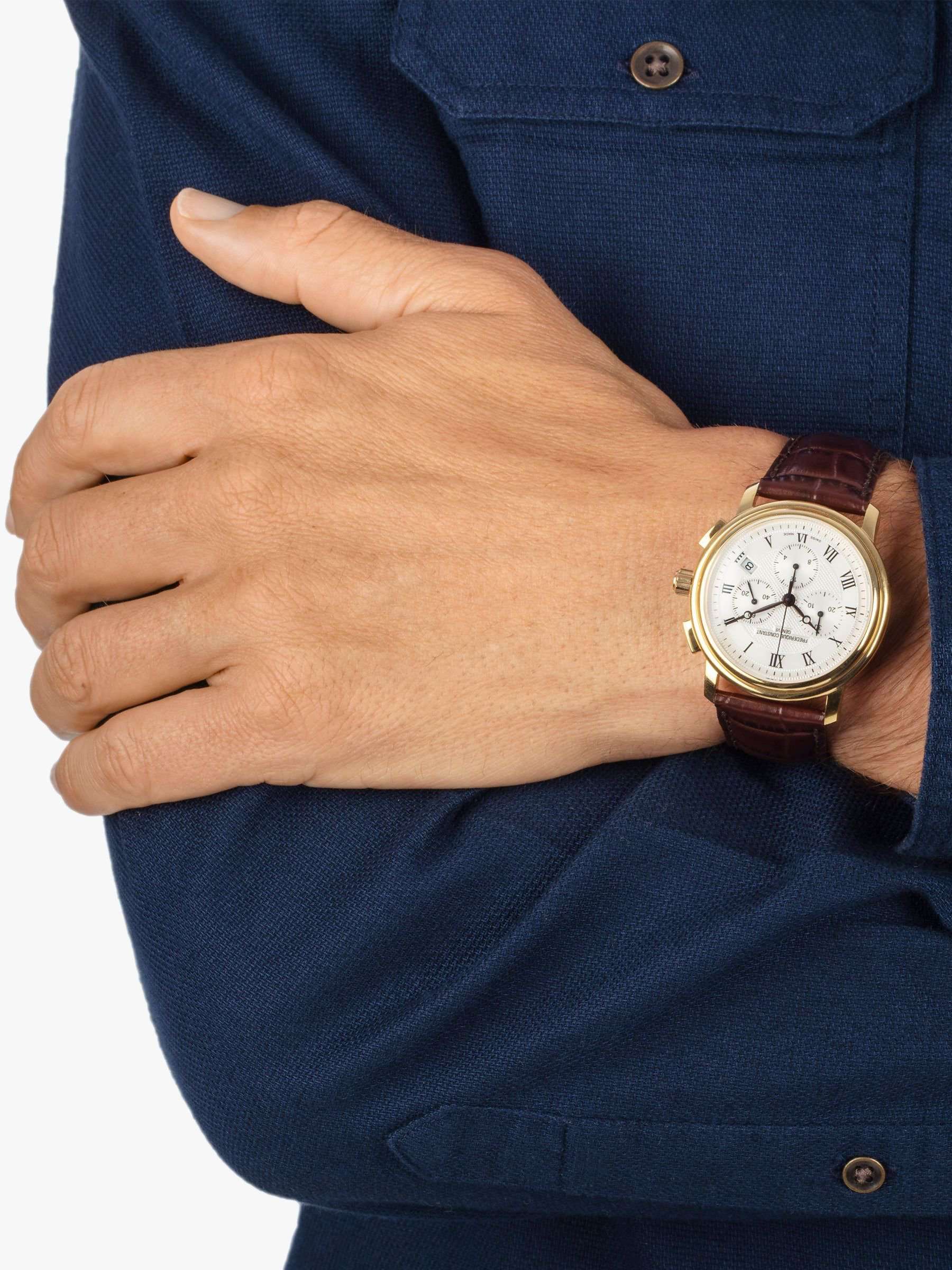 FC-292MC4P5 Men's Classics Chronograph Leather Strap Watch, Brown/White