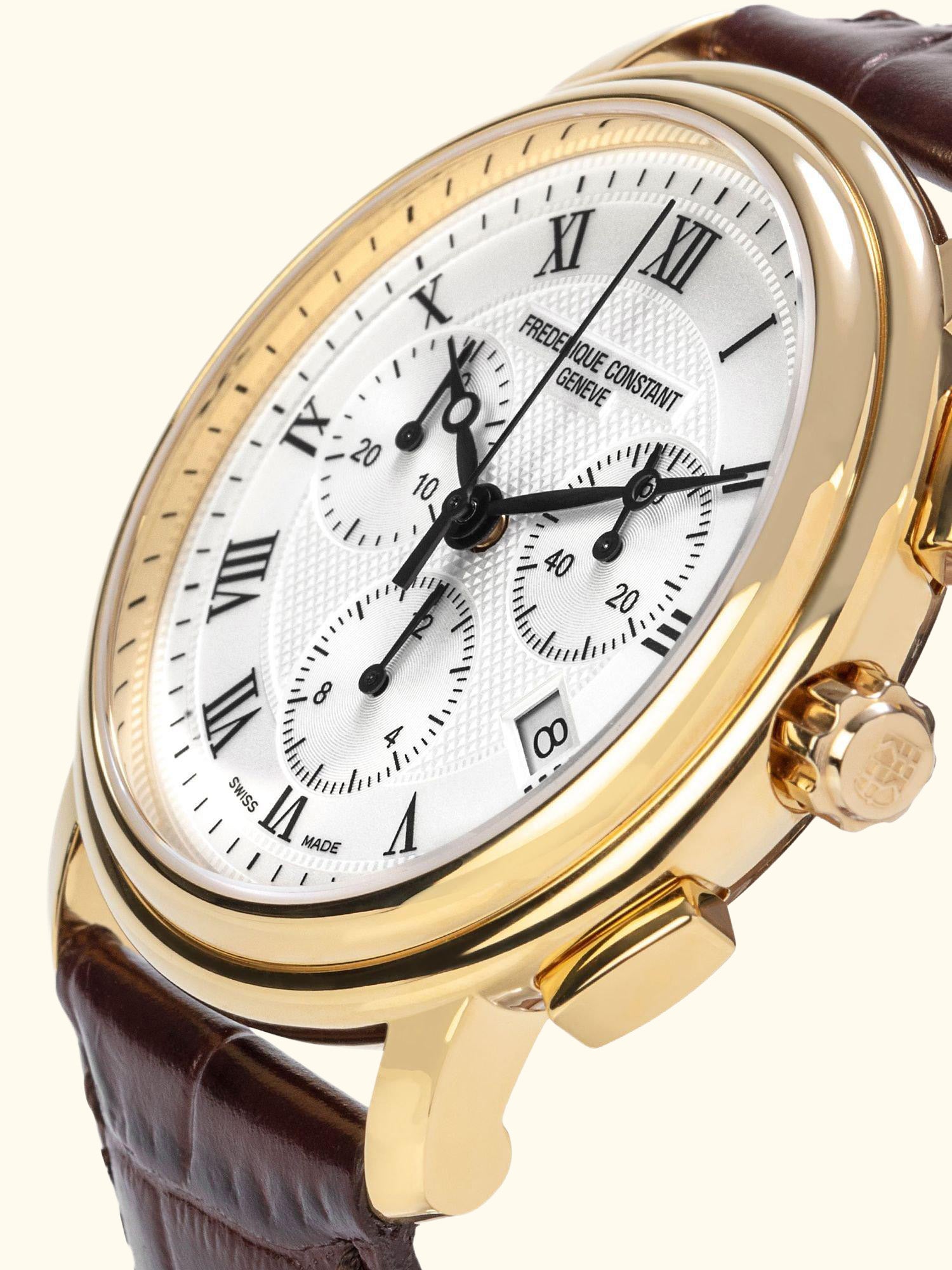 FC-292MC4P5 Men's Classics Chronograph Leather Strap Watch, Brown/White