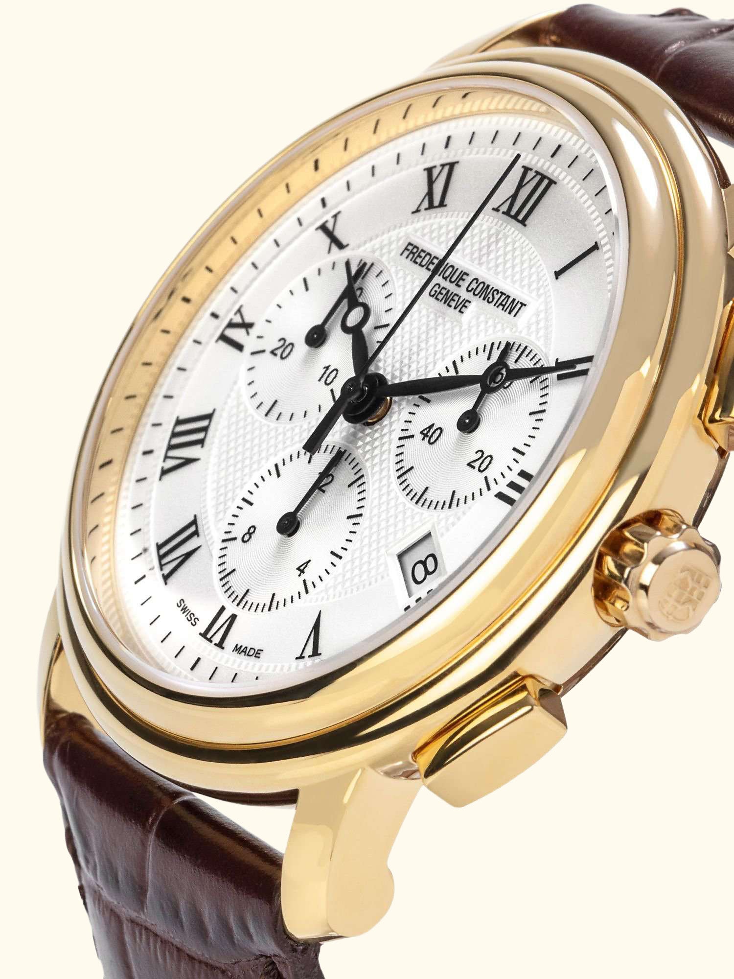 FC-292MC4P5 Men's Classics Chronograph Leather Strap Watch, Brown/White