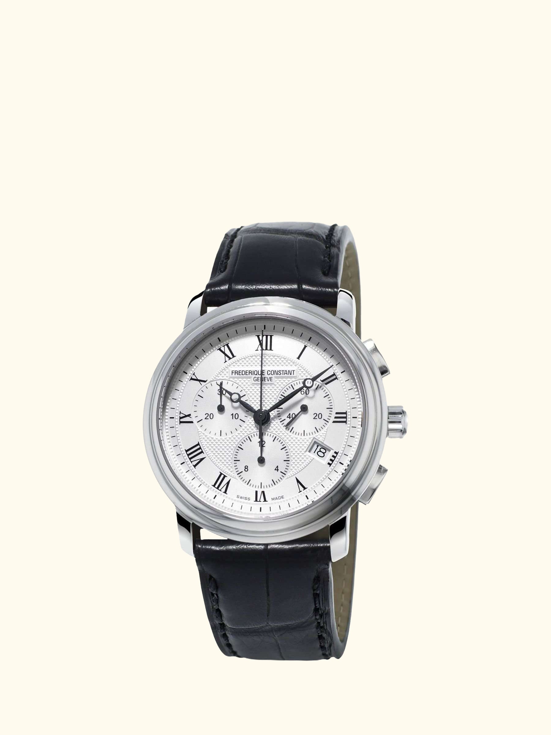 FC-292MC4P6 Men's Classics Chronograph Date Leather Strap Watch, Black/Silver