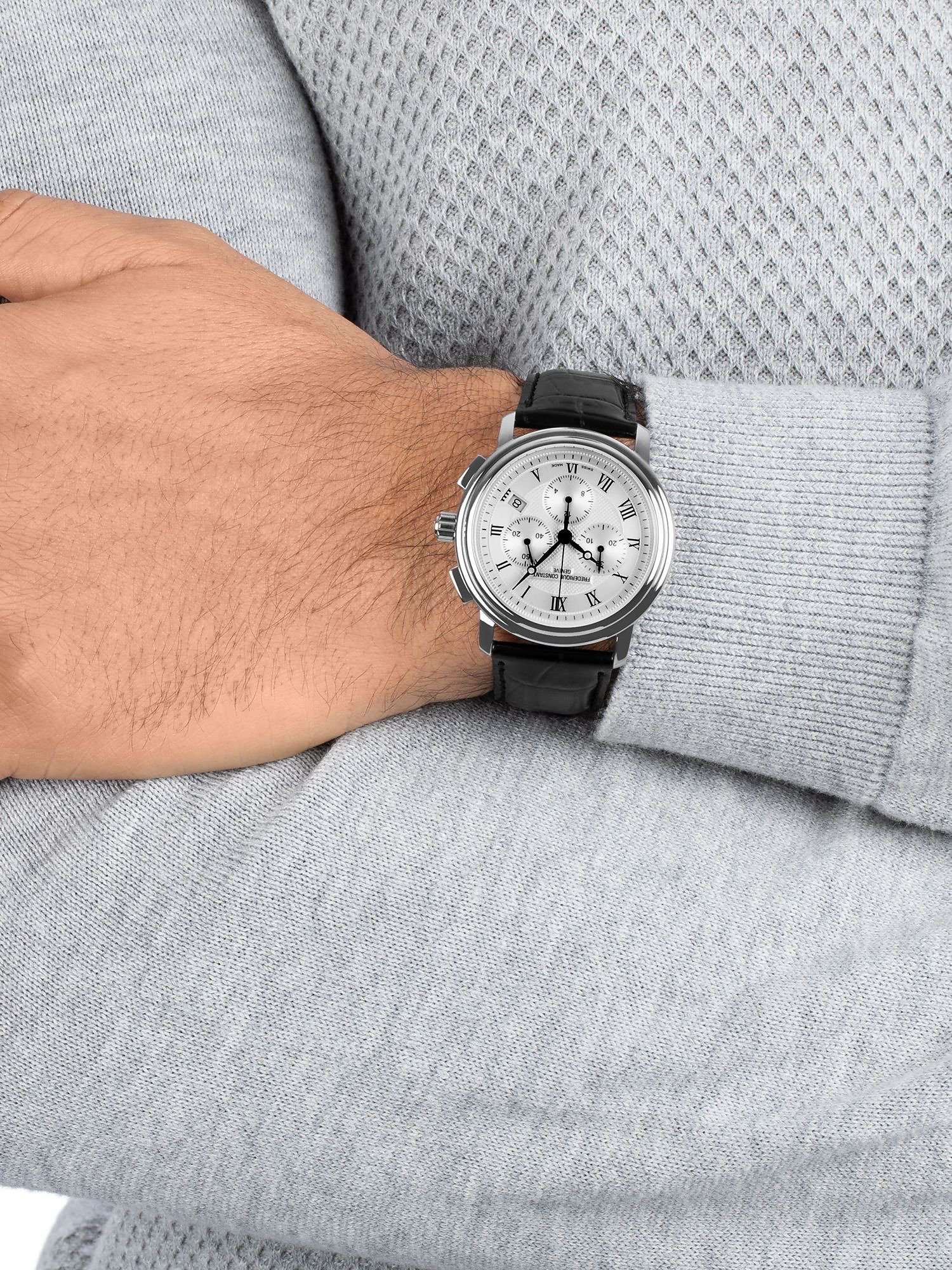 FC-292MC4P6 Men's Classics Chronograph Date Leather Strap Watch, Black/Silver