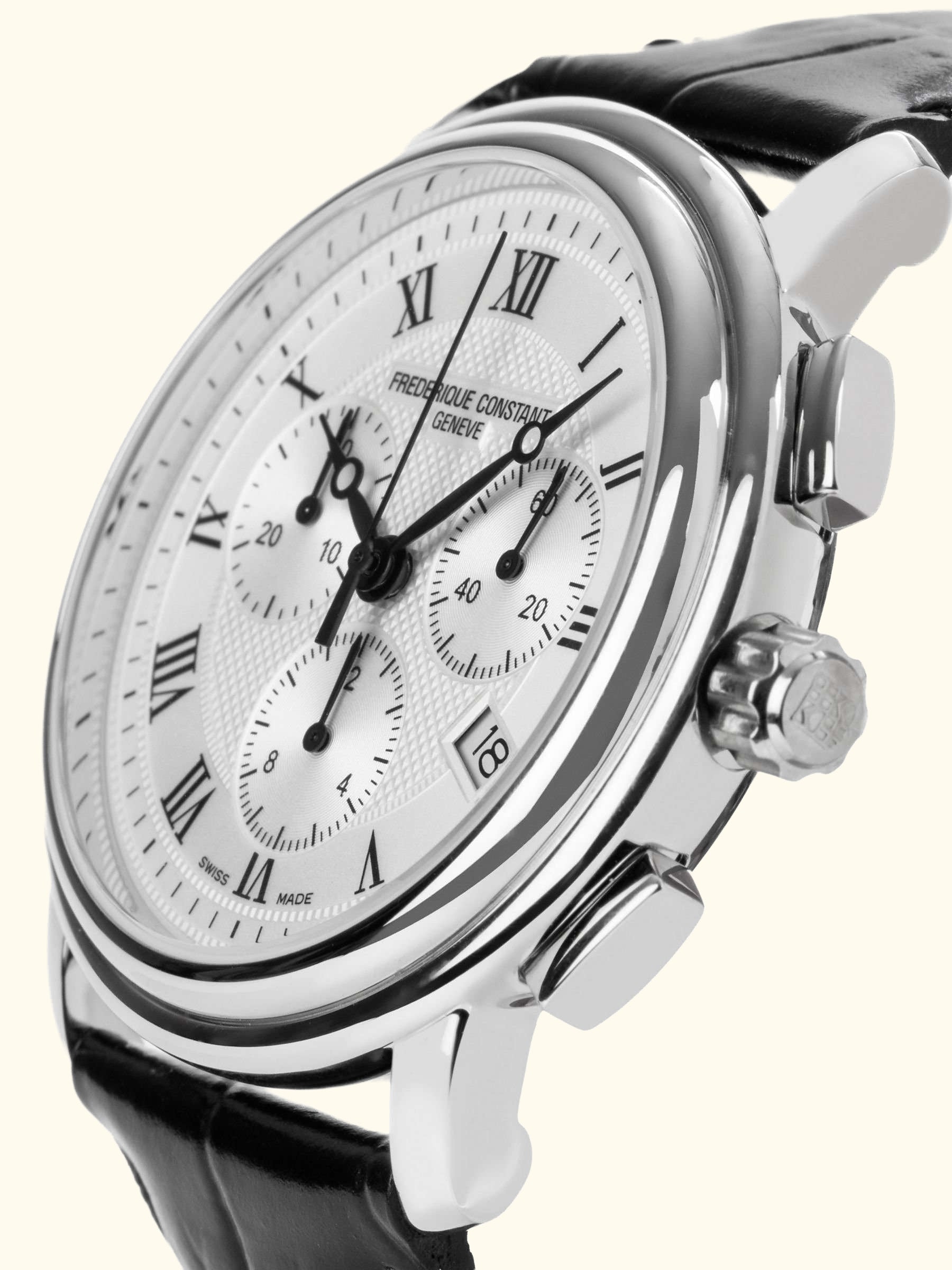 FC-292MC4P6 Men's Classics Chronograph Date Leather Strap Watch, Black/Silver