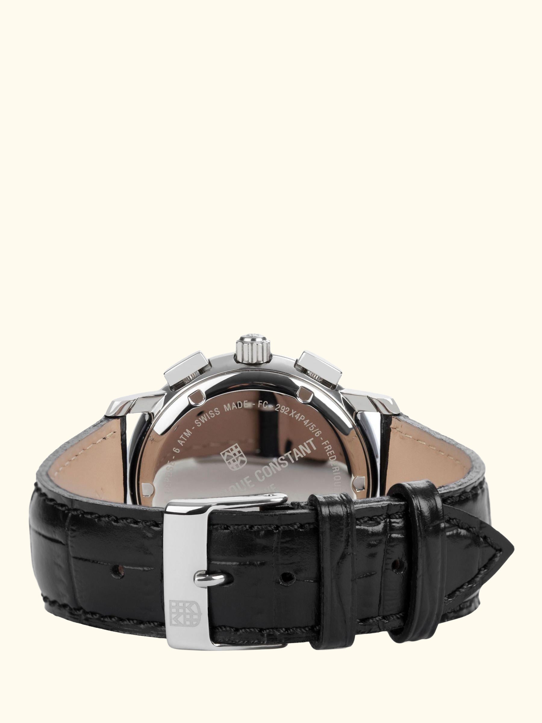 FC-292MC4P6 Men's Classics Chronograph Date Leather Strap Watch, Black/Silver