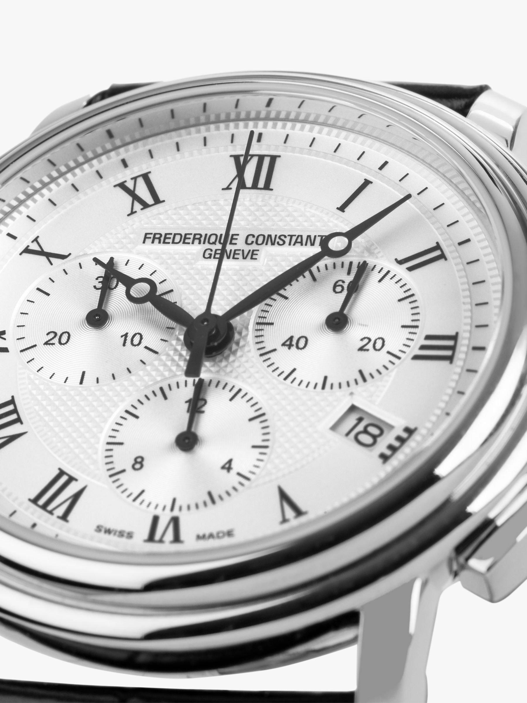 FC-292MC4P6 Men's Classics Chronograph Date Leather Strap Watch, Black/Silver
