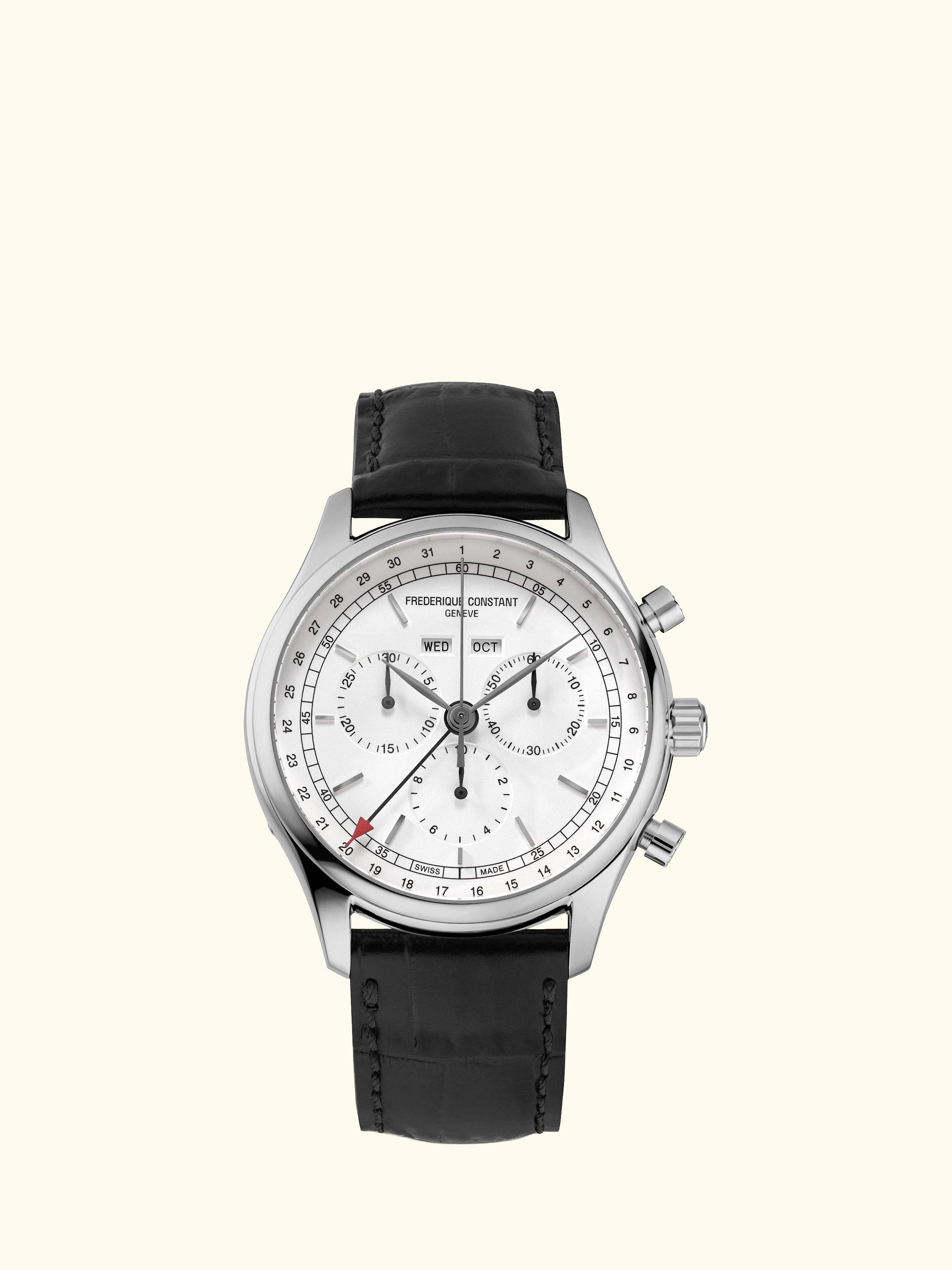 FC-296SW5B6 Men's Classic Chronograph Leather Strap Watch, Black/White