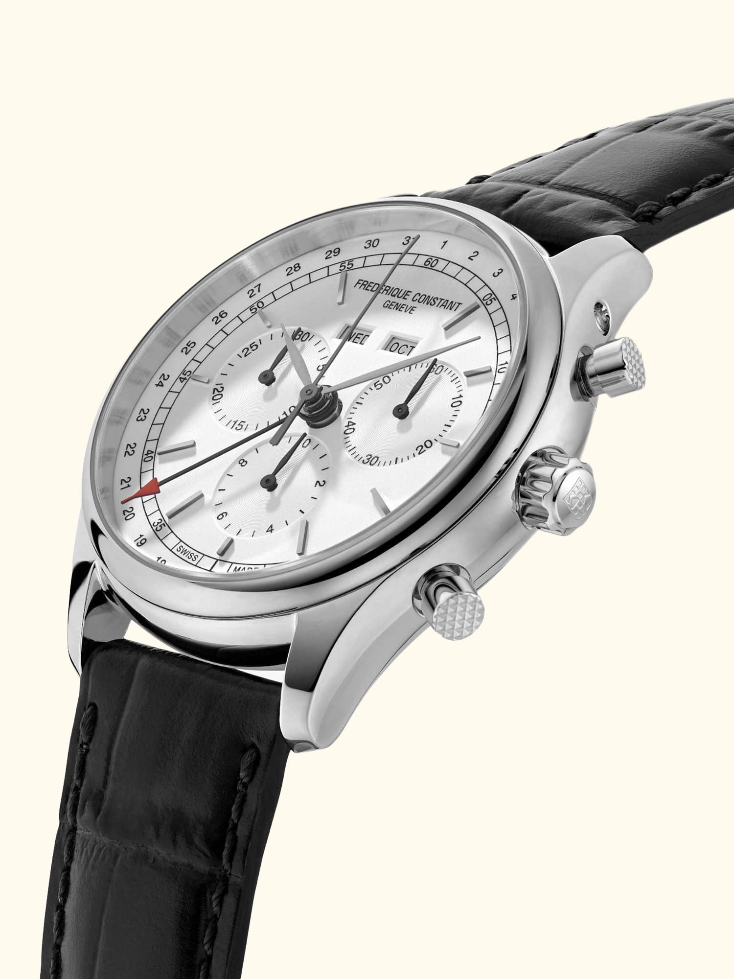 FC-296SW5B6 Men's Classic Chronograph Leather Strap Watch, Black/White