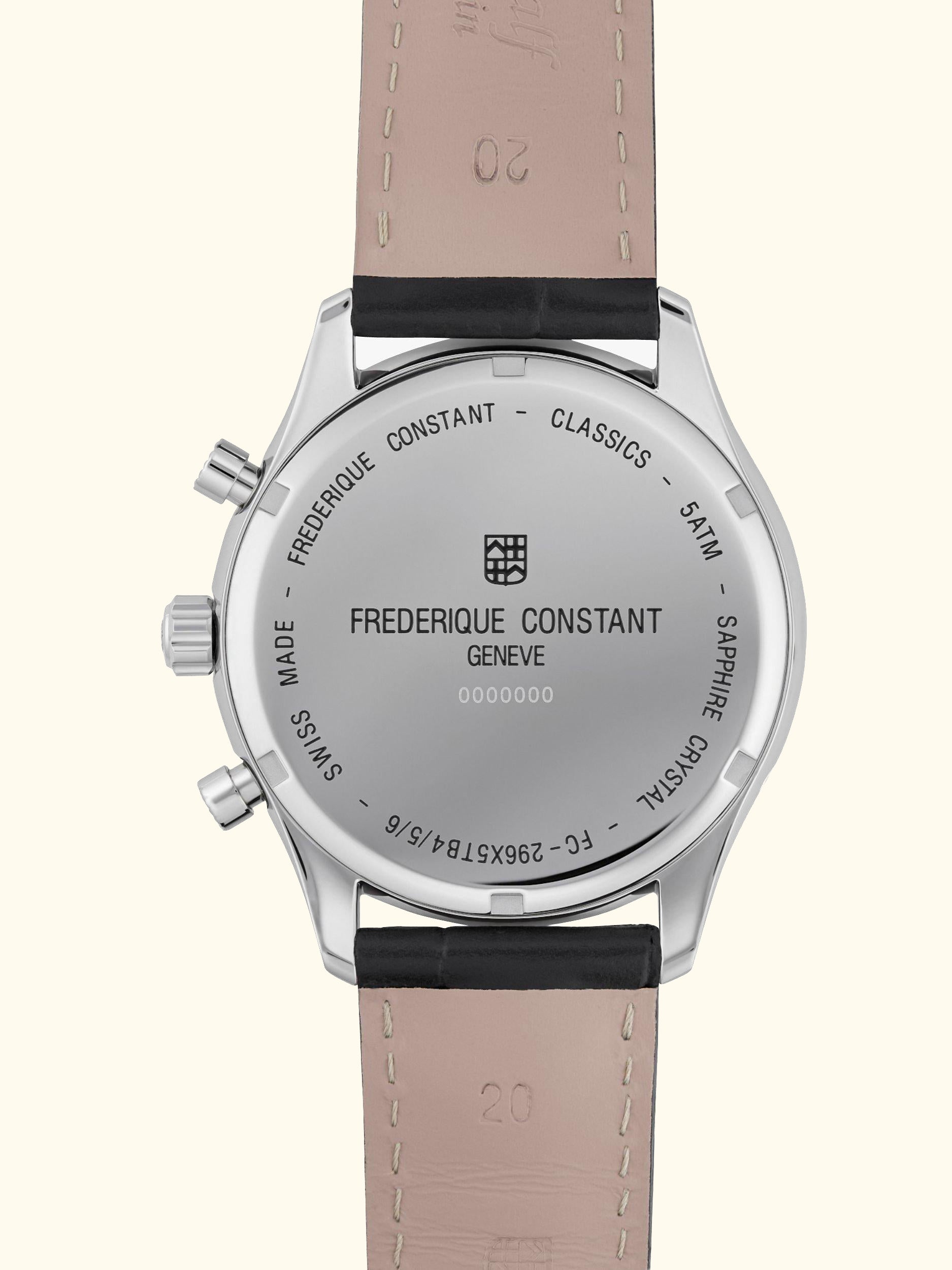 FC-296SW5B6 Men's Classic Chronograph Leather Strap Watch, Black/White