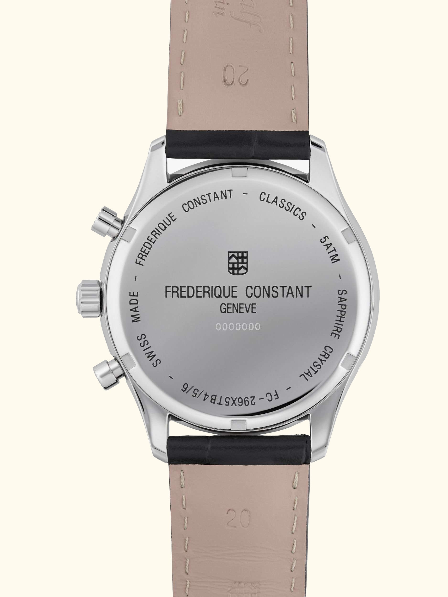 FC-296SW5B6 Men's Classic Chronograph Leather Strap Watch, Black/White