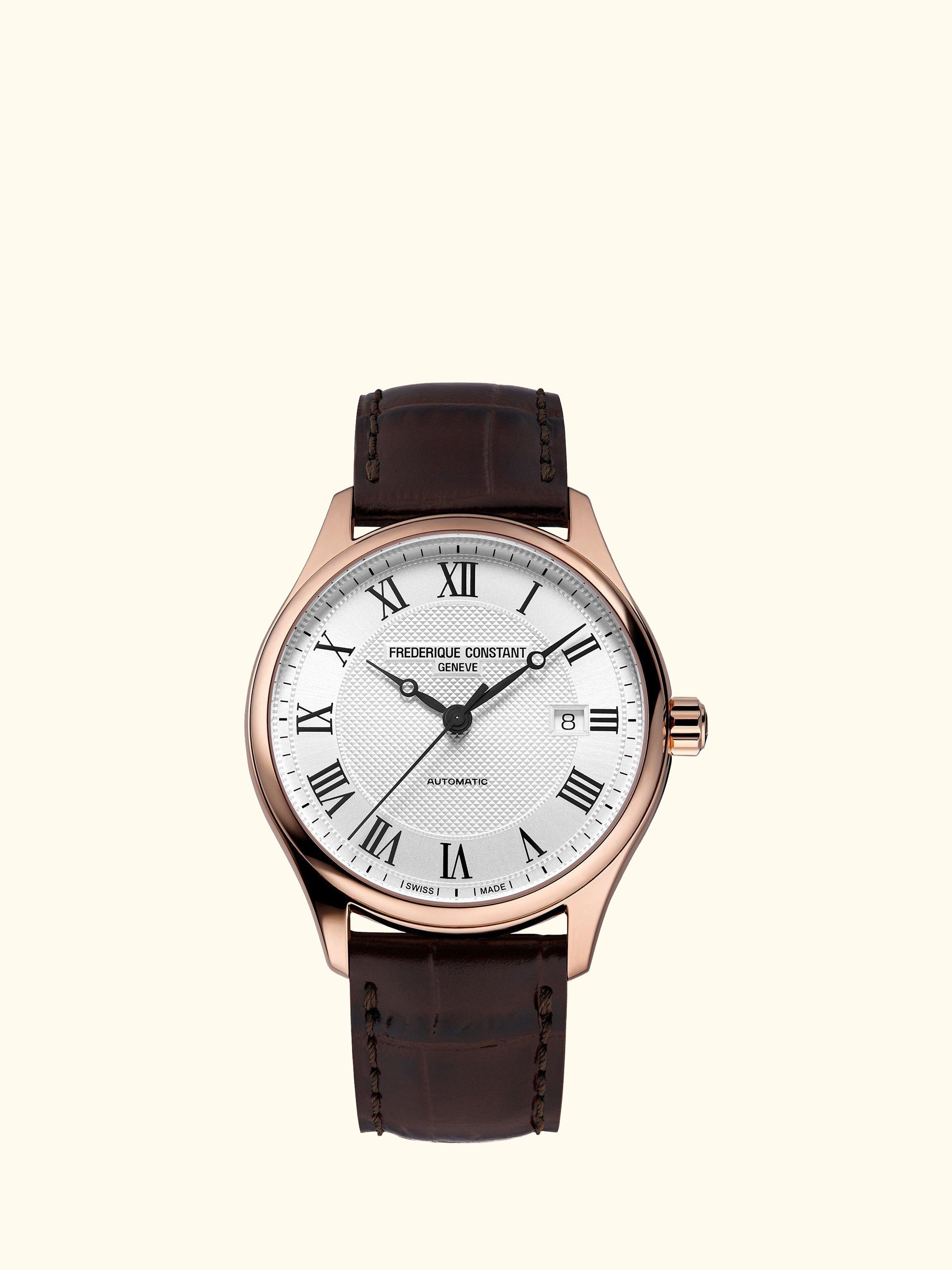 FC-303MC5B4 Men's Classic Index Automatic Leather Strap Watch, Brown/White