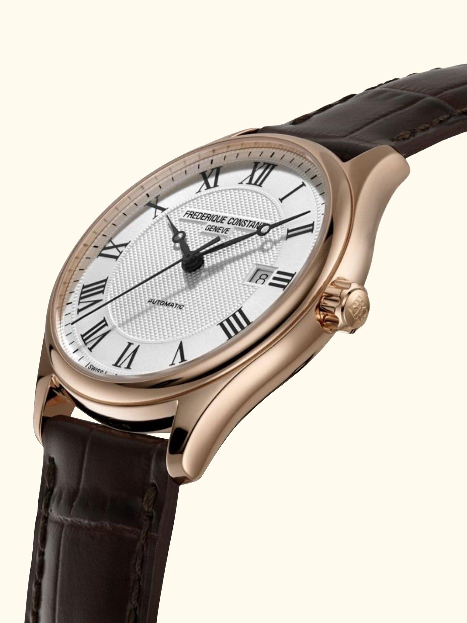 FC-303MC5B4 Men's Classic Index Automatic Leather Strap Watch, Brown/White