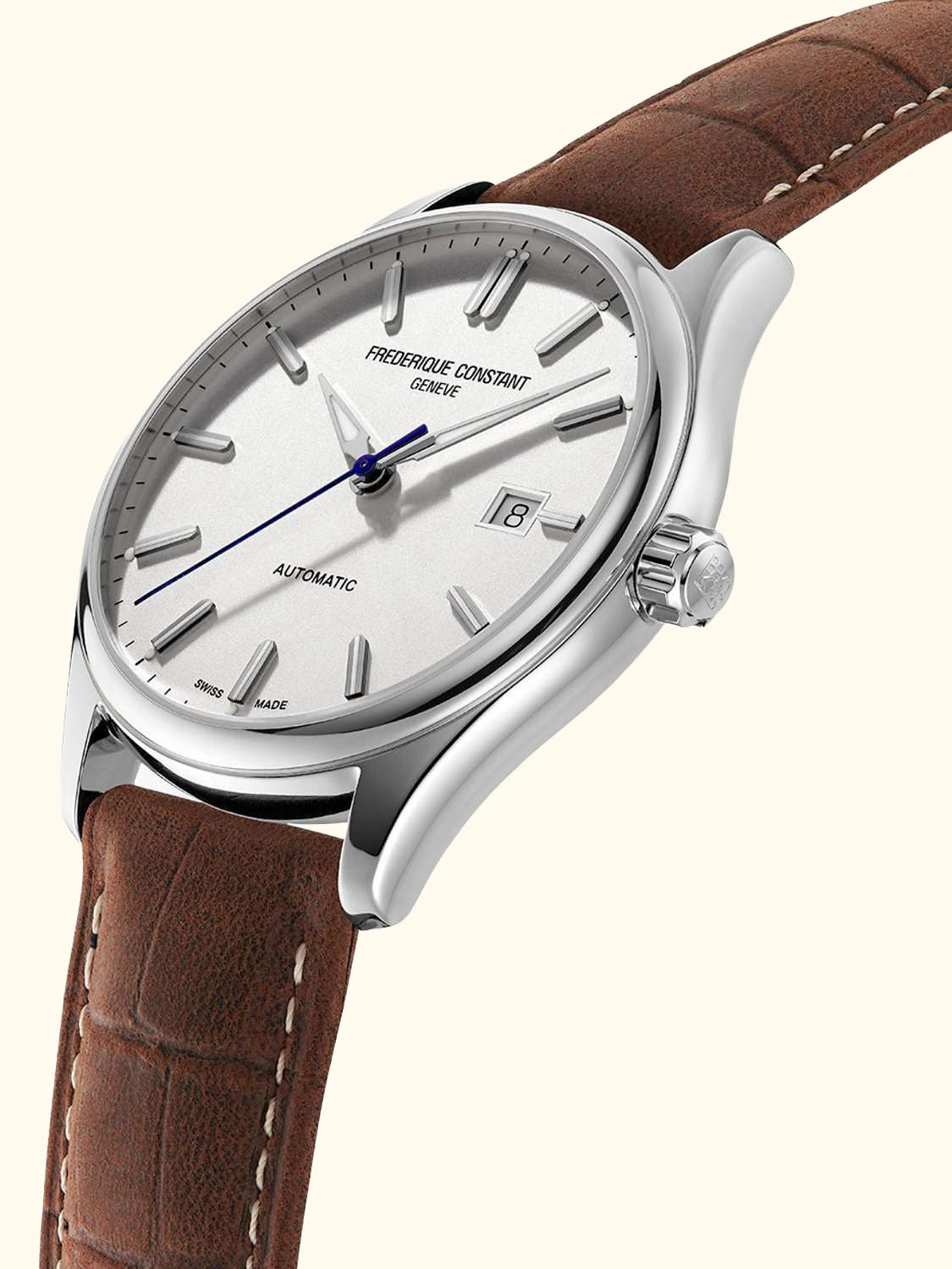FC-303NS5B6 Men's Classics Index Automatic Date Leather Strap Watch, Brown/Silver