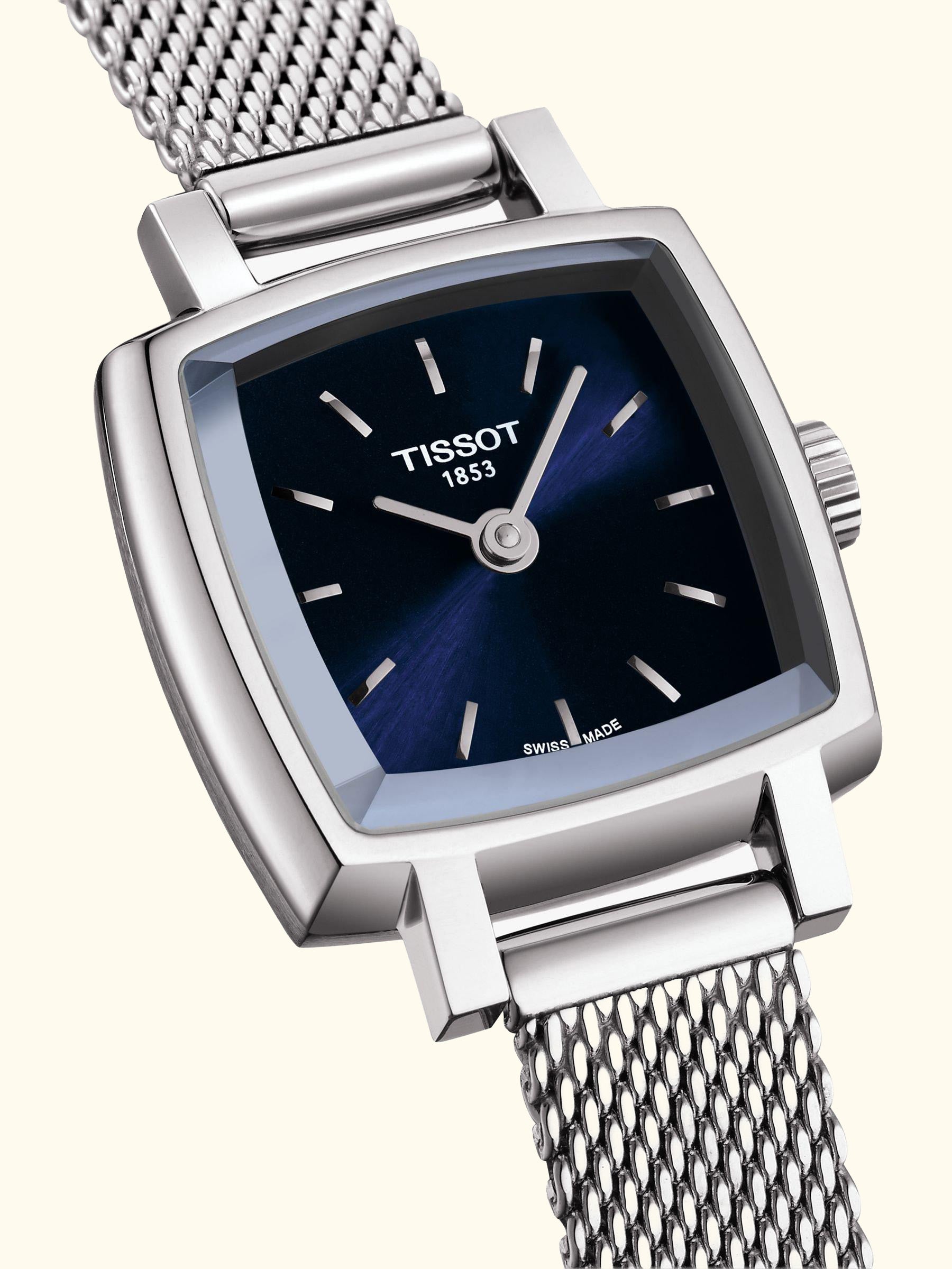 T0581091104100 Women's Lovely Square Bracelet Strap Watch, Silver/Blue