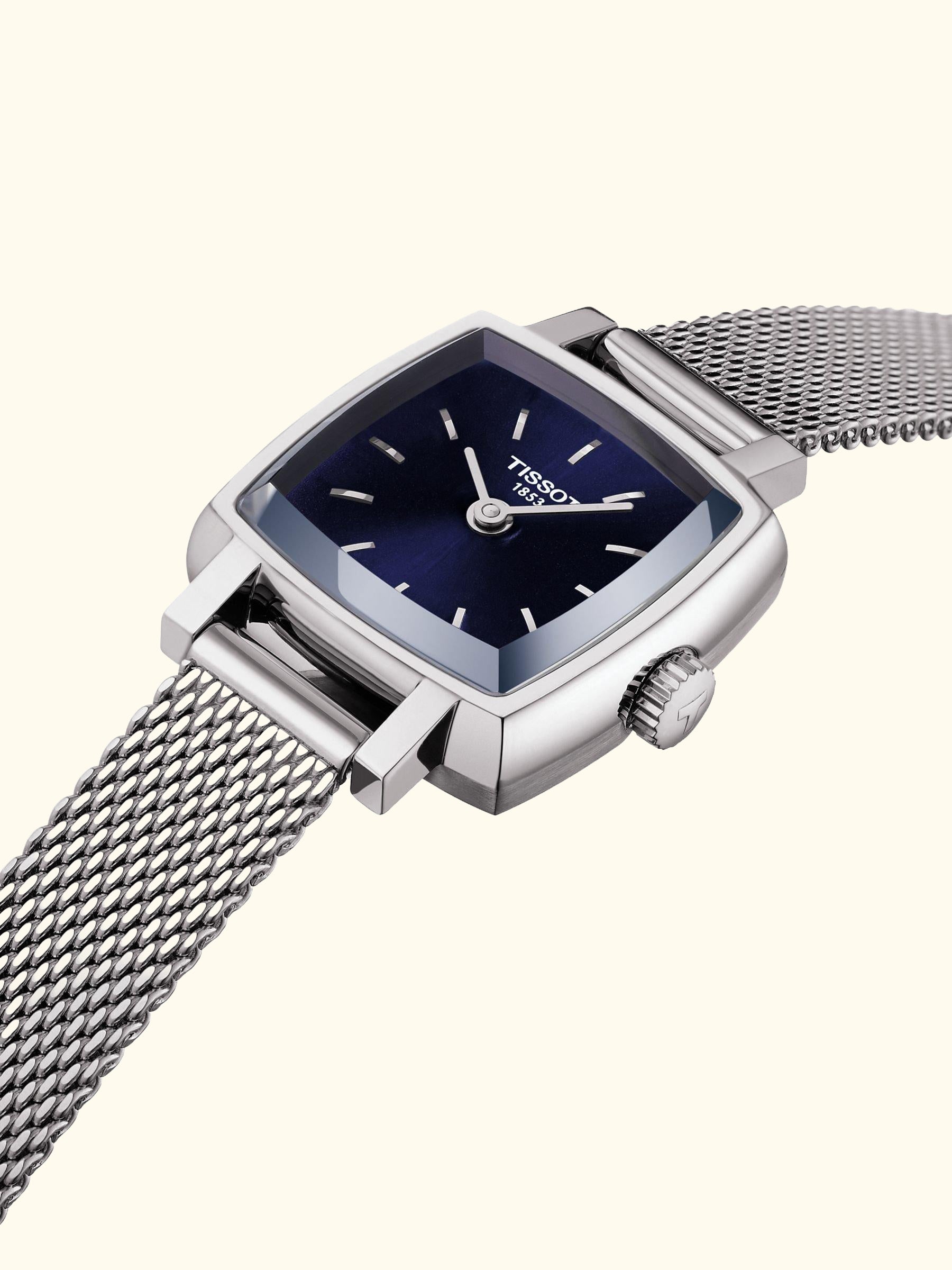 T0581091104100 Women's Lovely Square Bracelet Strap Watch, Silver/Blue