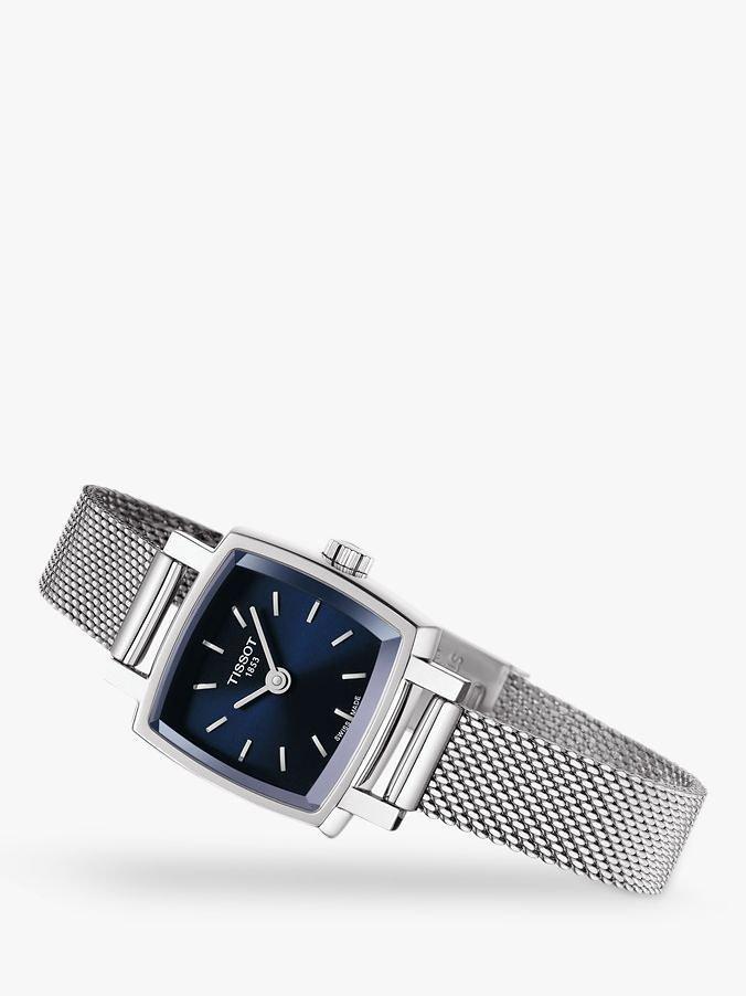 T0581091104100 Women's Lovely Square Bracelet Strap Watch, Silver/Blue