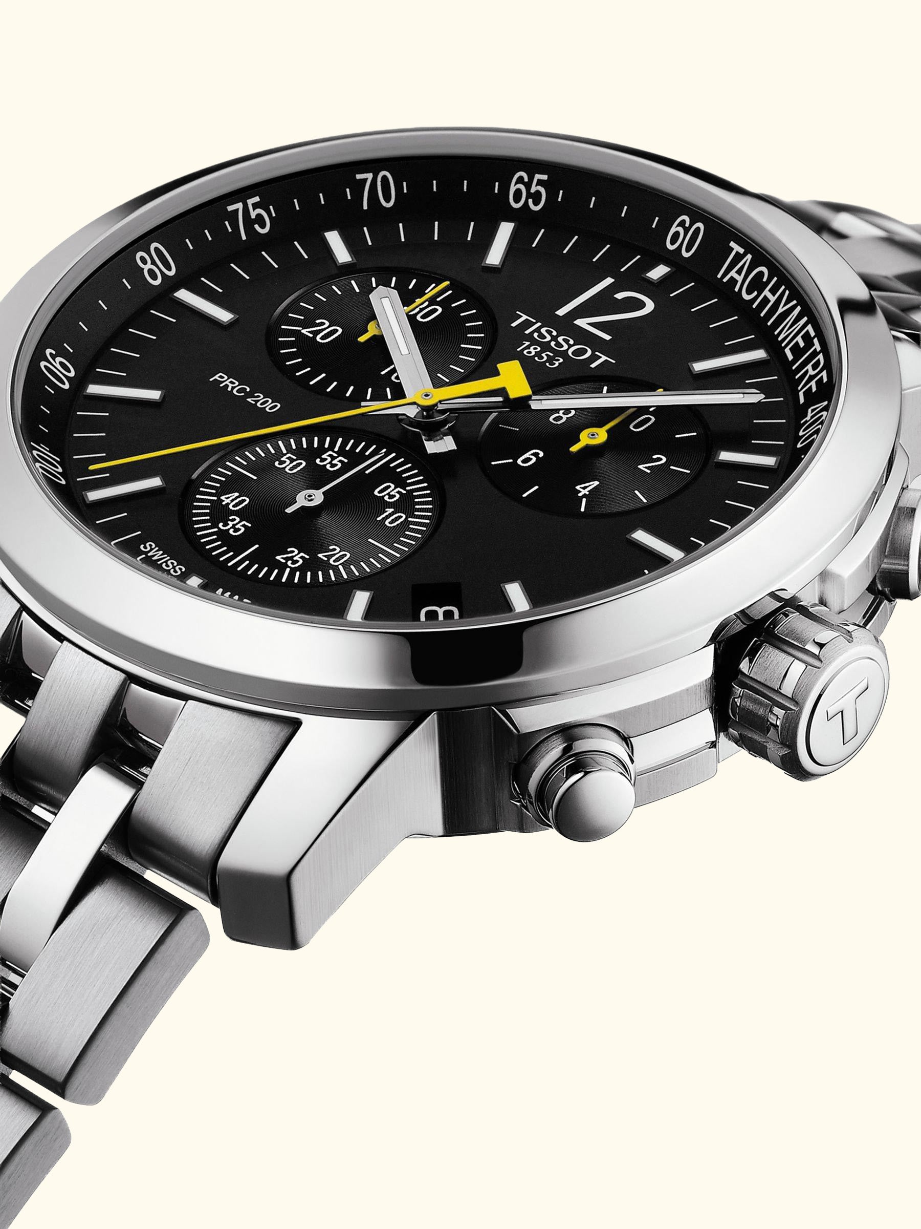 T1144171105700 Men's PRC 200 Chronograph Date Bracelet Strap Watch, Silver/Black