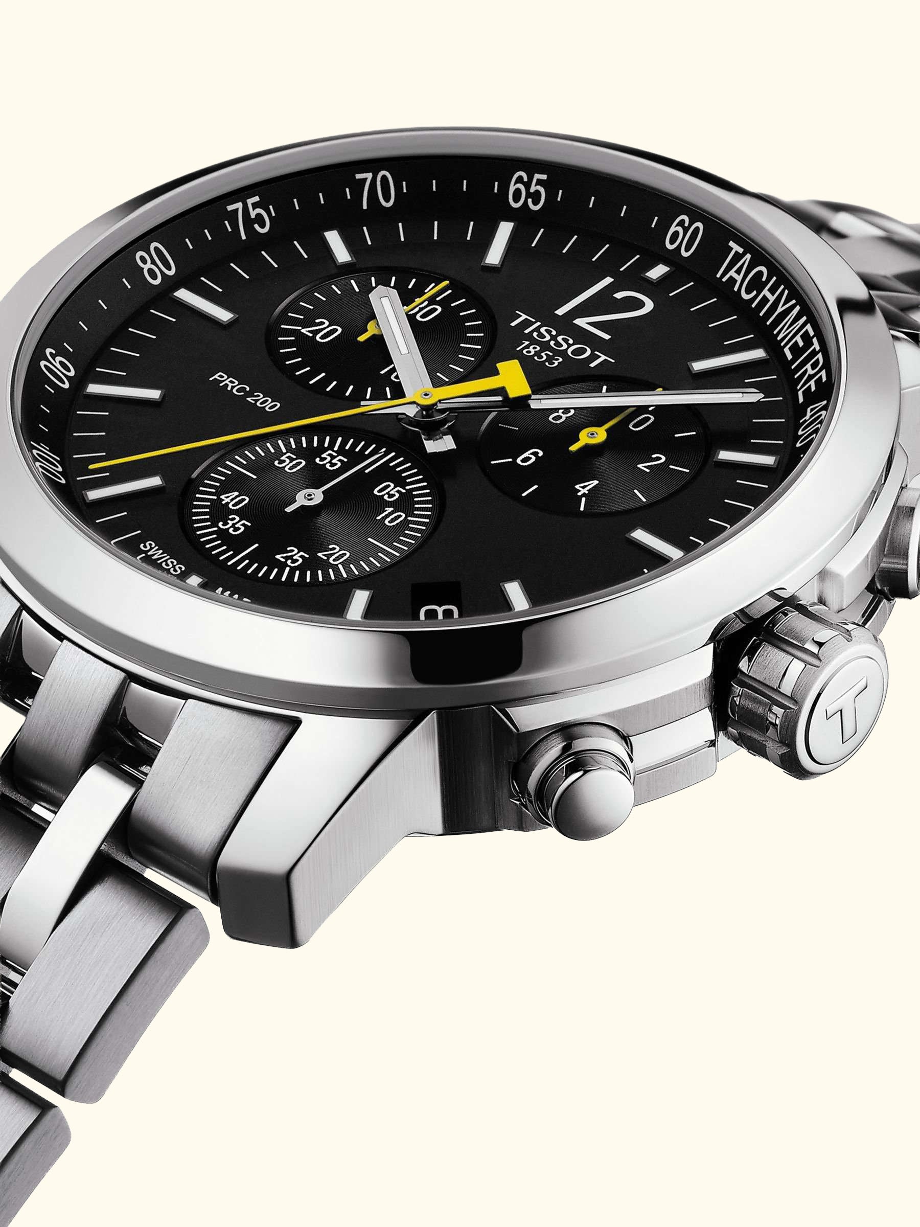 T1144171105700 Men's PRC 200 Chronograph Date Bracelet Strap Watch, Silver/Black