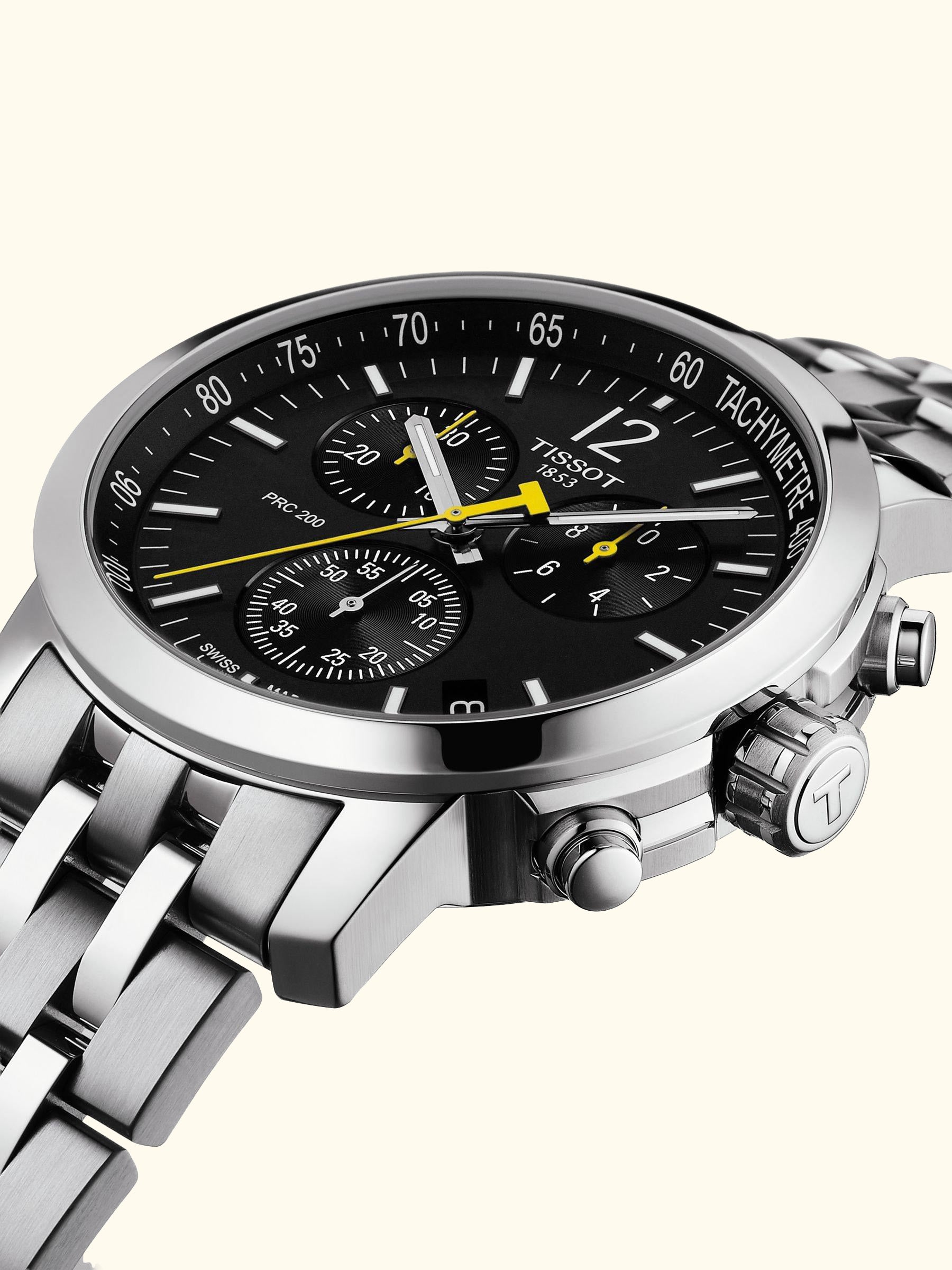 T1144171105700 Men's PRC 200 Chronograph Date Bracelet Strap Watch, Silver/Black