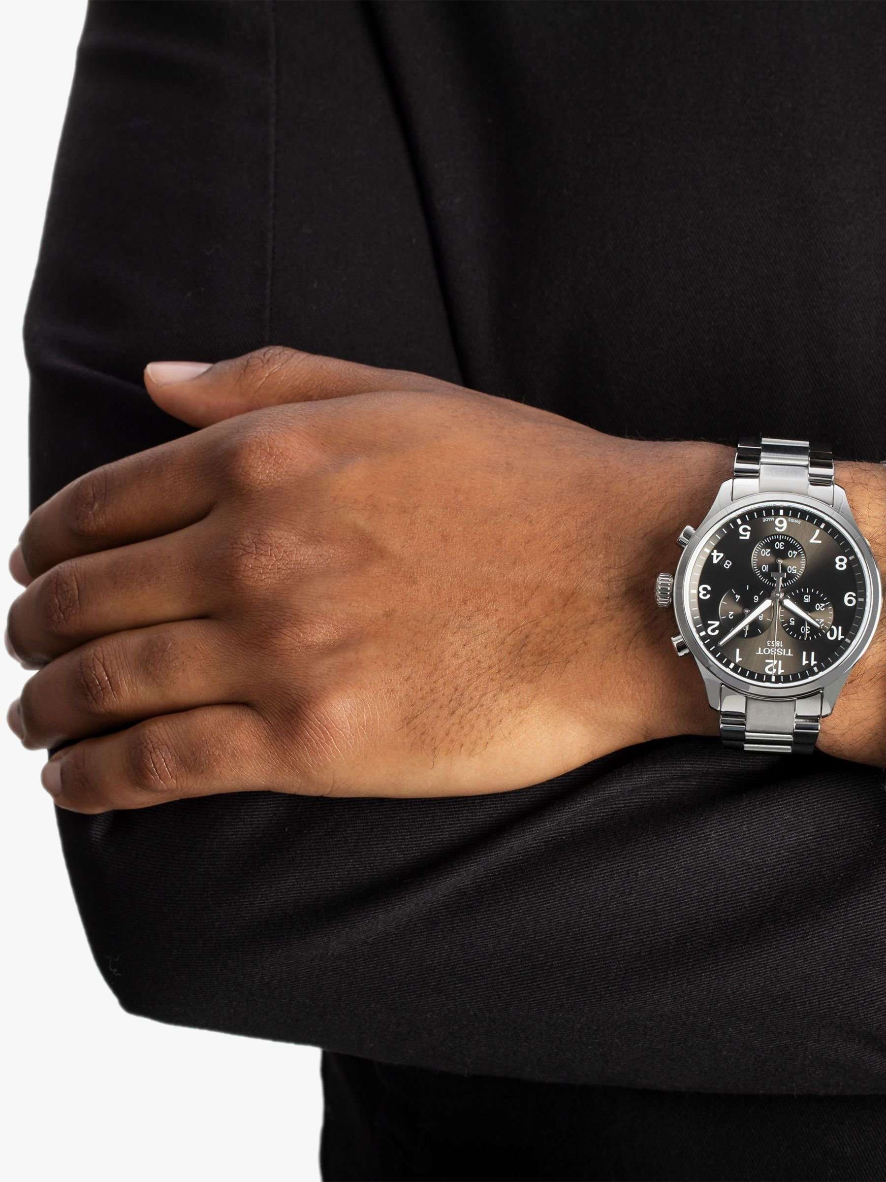 T1166171105701 Men's Chrono XL Classic Chronograph Date Bracelet Strap Watch, Silver/Black