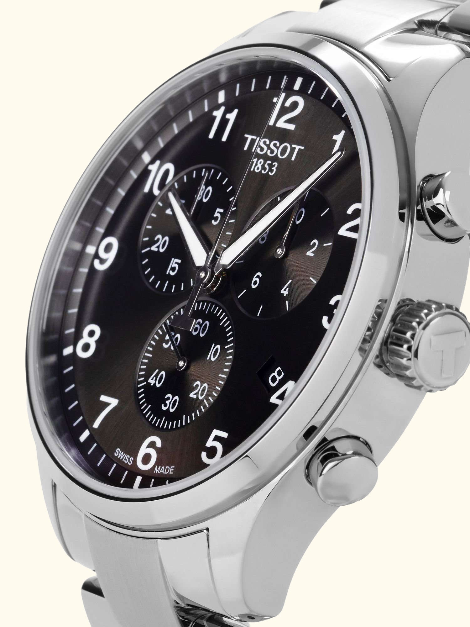 T1166171105701 Men's Chrono XL Classic Chronograph Date Bracelet Strap Watch, Silver/Black