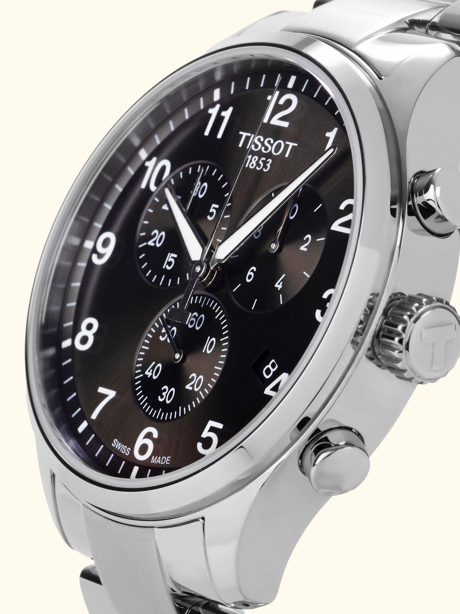T1166171105701 Men's Chrono XL Classic Chronograph Date Bracelet Strap Watch, Silver/Black