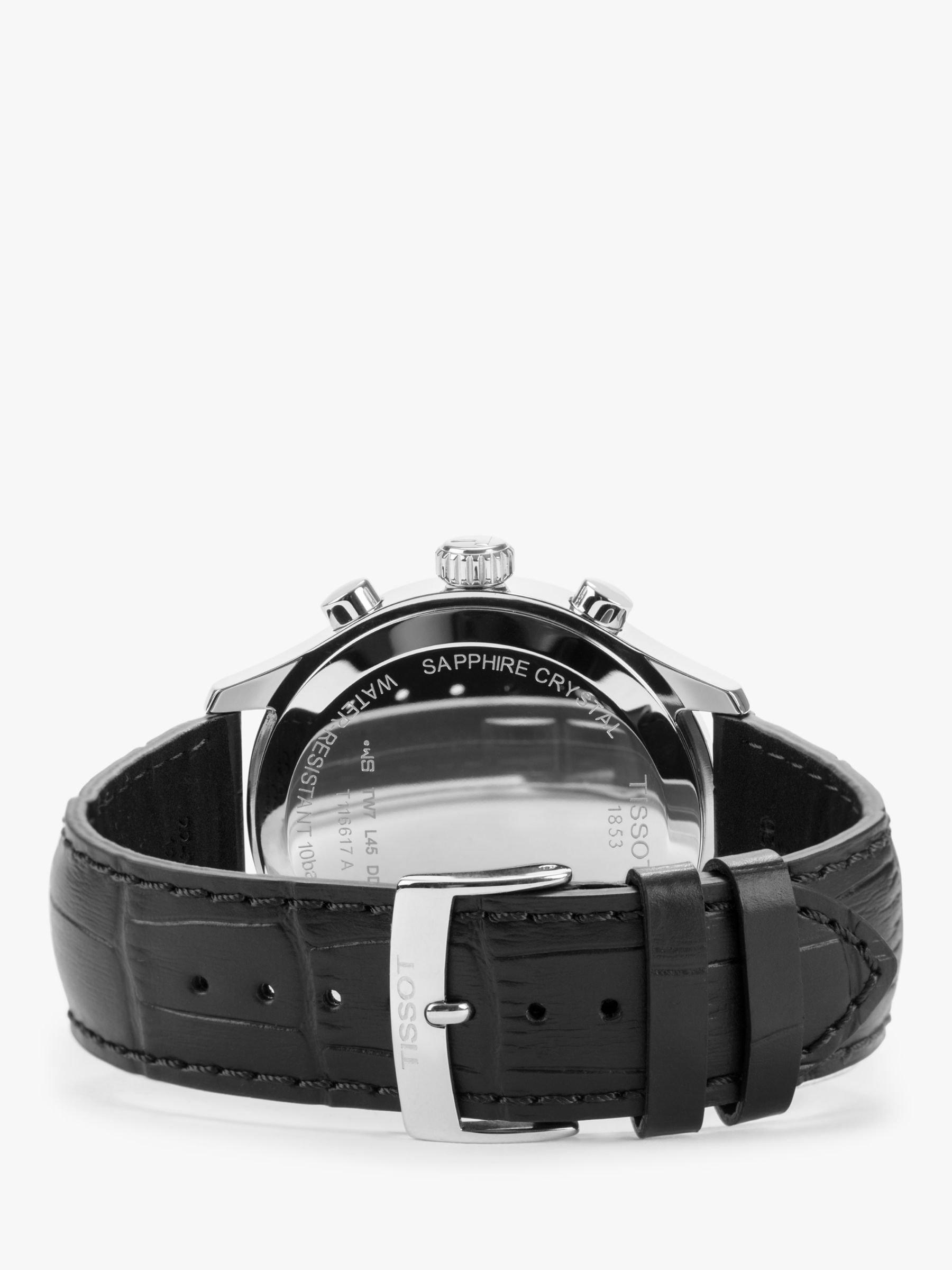T1166171605700 Men's Classic Chronograph Date Leather Strap Watch, Black