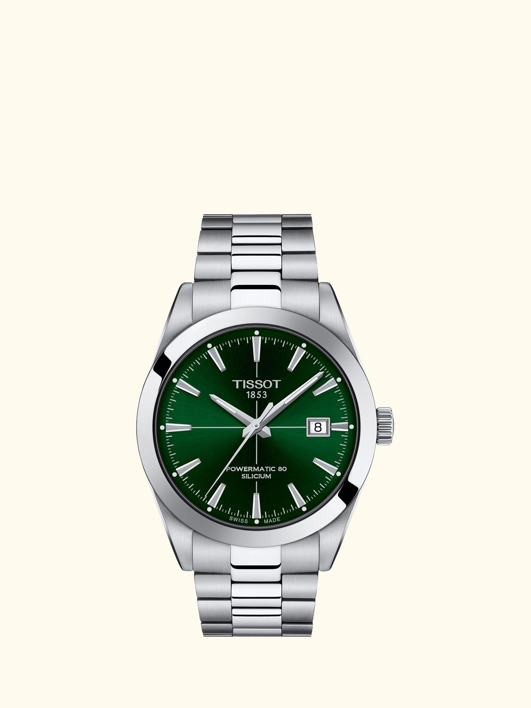 T1274071109101 Men's Gentleman Date Bracelet Strap Watch, Silver/Green