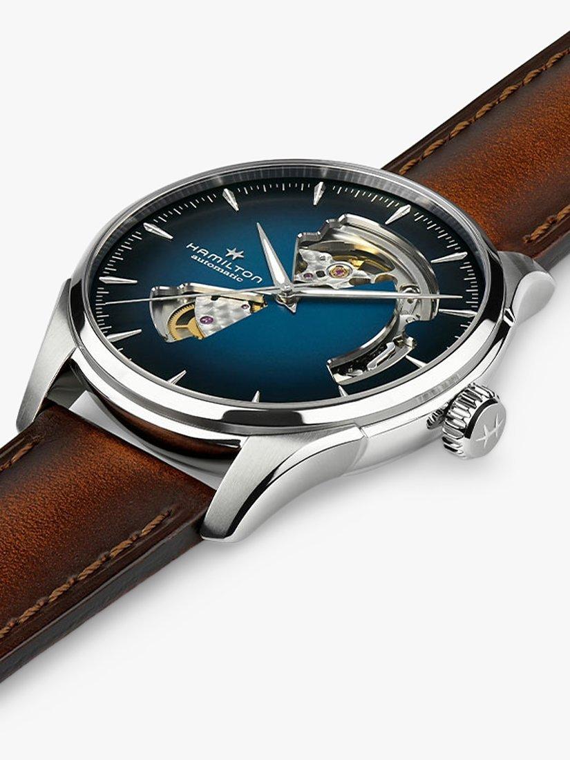 H32675540 Men's Jazz Master Automatic Heartbeat Leather Strap Watch, Brown/Blue