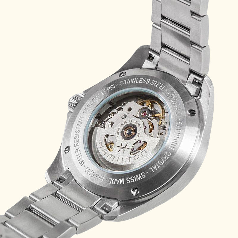 H64615135 Men's Khaki Aviation Pilot Day Date Automatic Bracelet Strap Watch, Silver/Black Cloned@16102022-001050