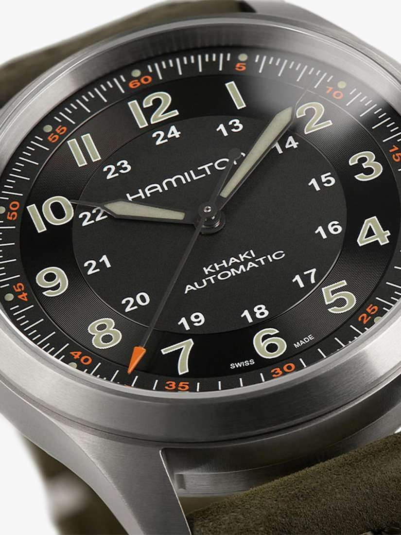 H70205830 Men's Khaki Field Titanium Automatic Leather Strap Watch, Brown/Black