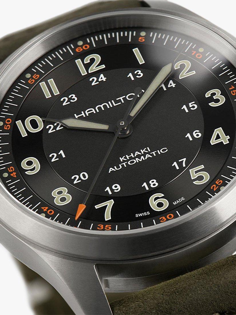 H70205830 Men's Khaki Field Titanium Automatic Leather Strap Watch, Brown/Black