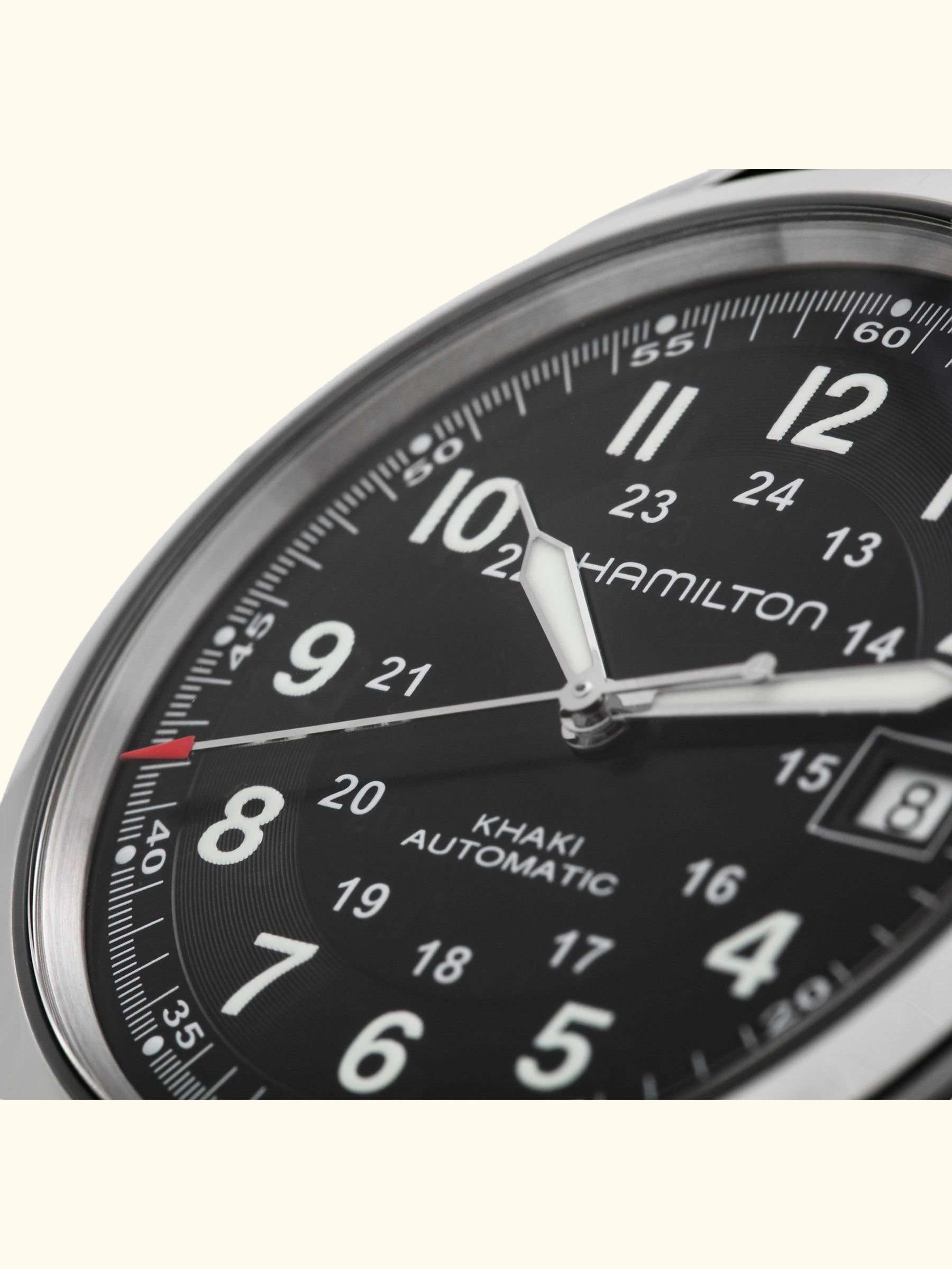H70455733 Men's Khaki Field Automatic Date Leather Strap Watch, Black