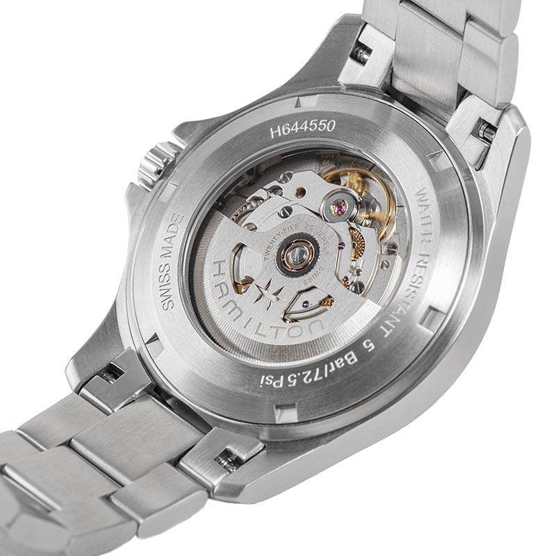 H64455133 Men's Khaki Field King Automatic Day Date Bracelet Strap Watch, Silver/Black