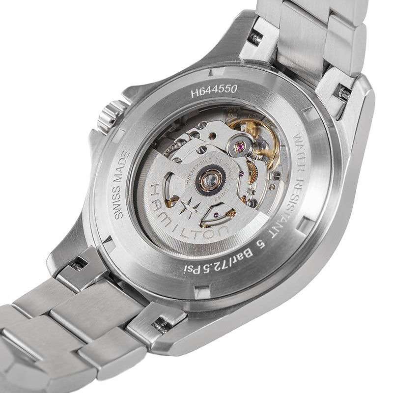 H64455133 Men's Khaki Field King Automatic Day Date Bracelet Strap Watch, Silver/Black