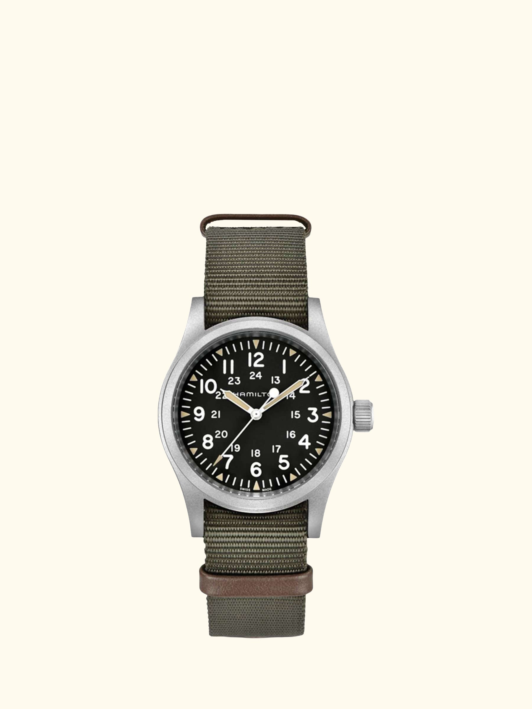 H69439931 Men's Khaki Field Mechanical Date Nato Fabric Strap Watch, Green/Black