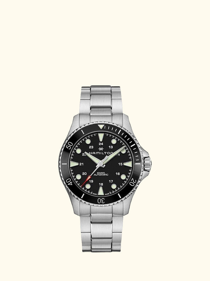 H82515130 Men's Khaki Navy Scuba Automatic Bracelet Strap Watch, Silver/Black