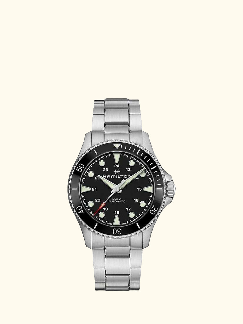 H82515130 Men's Khaki Navy Scuba Automatic Bracelet Strap Watch, Silver/Black