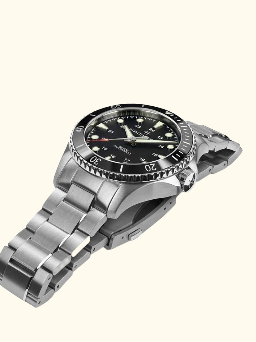 H82515130 Men's Khaki Navy Scuba Automatic Bracelet Strap Watch, Silver/Black