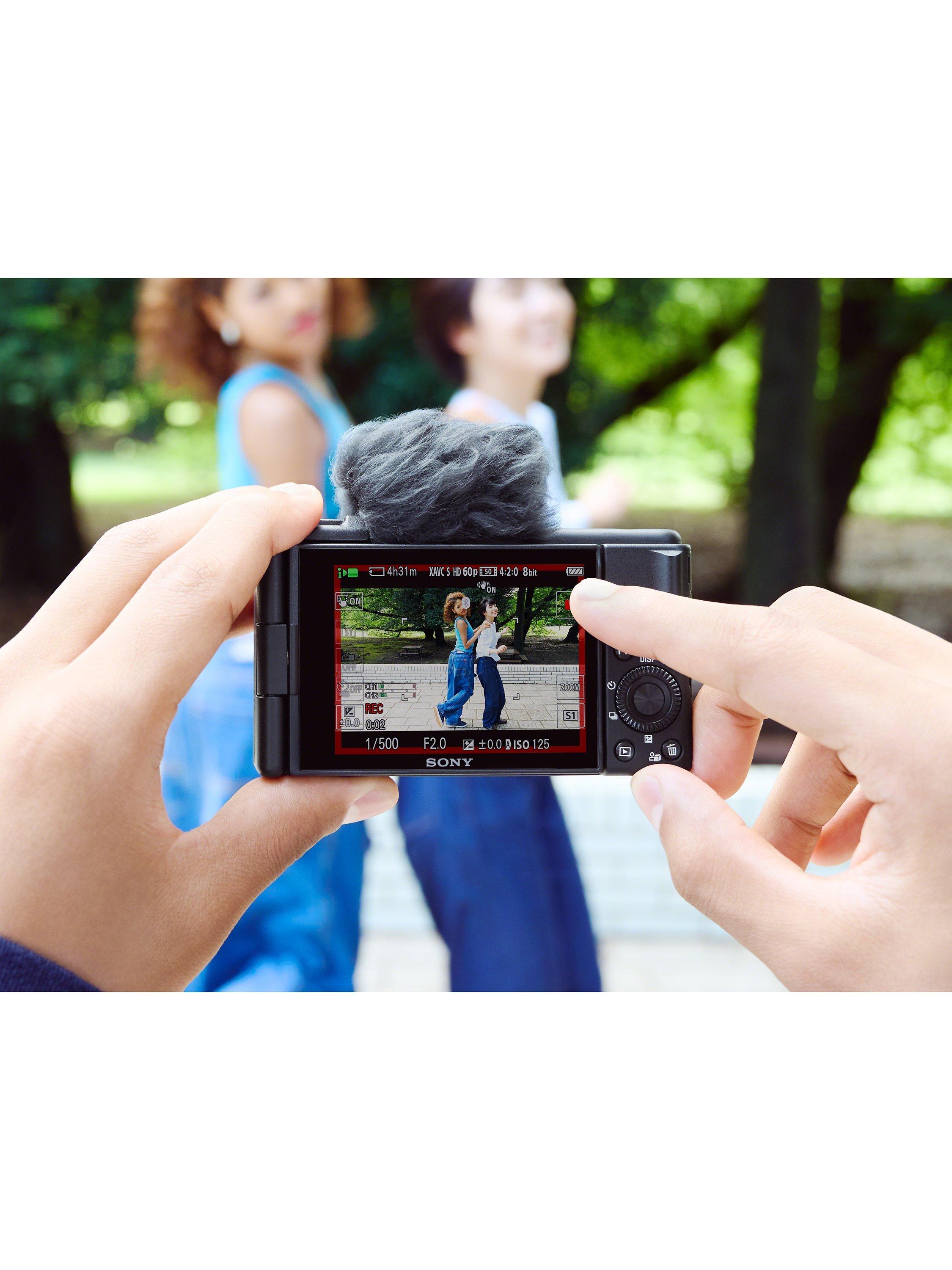 ZV-1F Compact Vlogging Camera with 20mm Lens, 4K Ultra HD, 20.1MP, Wi-Fi, Bluetooth, 3” Vari-Angle Touch Screen, Black