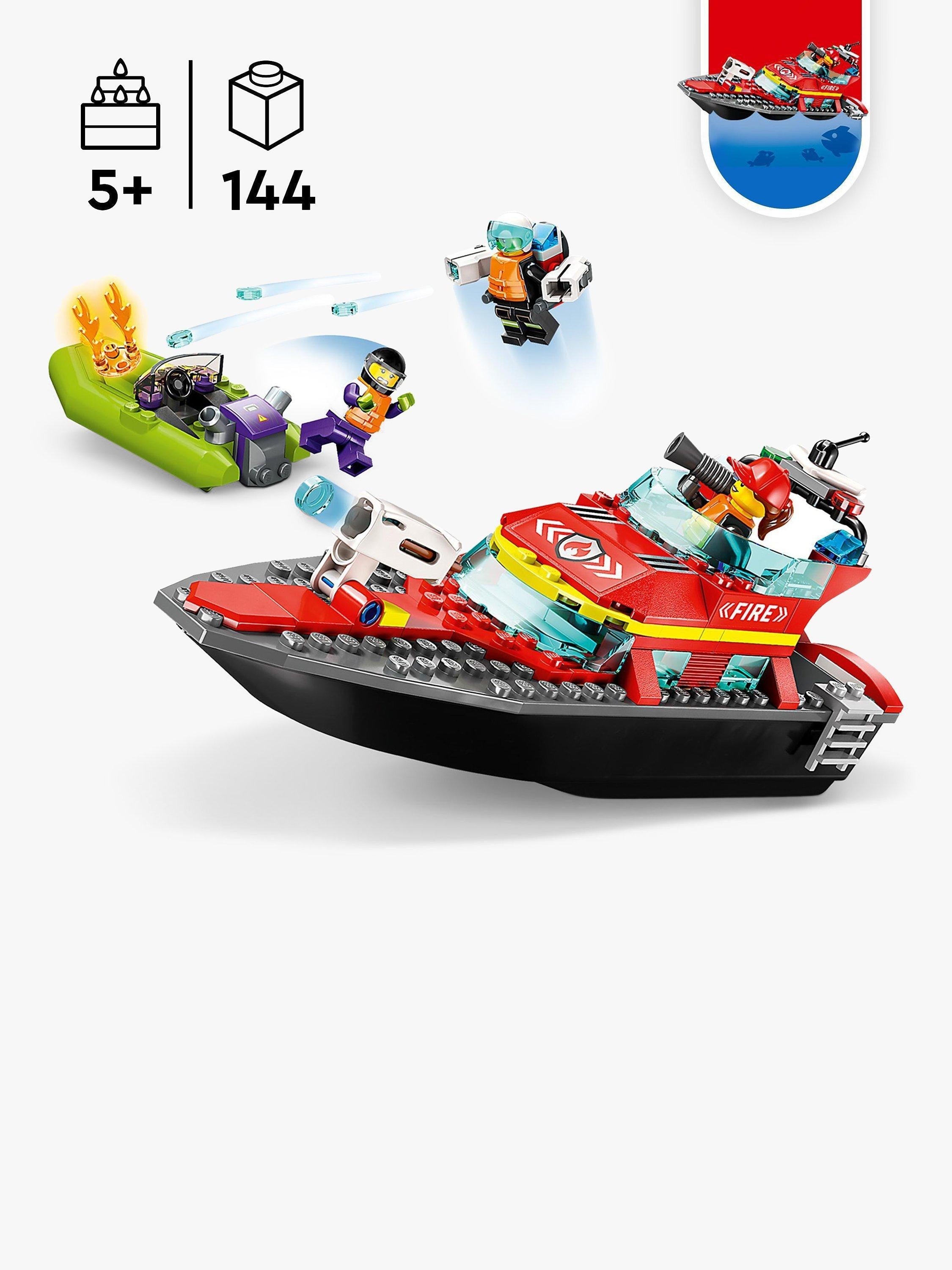 City Fire Rescue Boat Toy, Floats on Water Set 60373