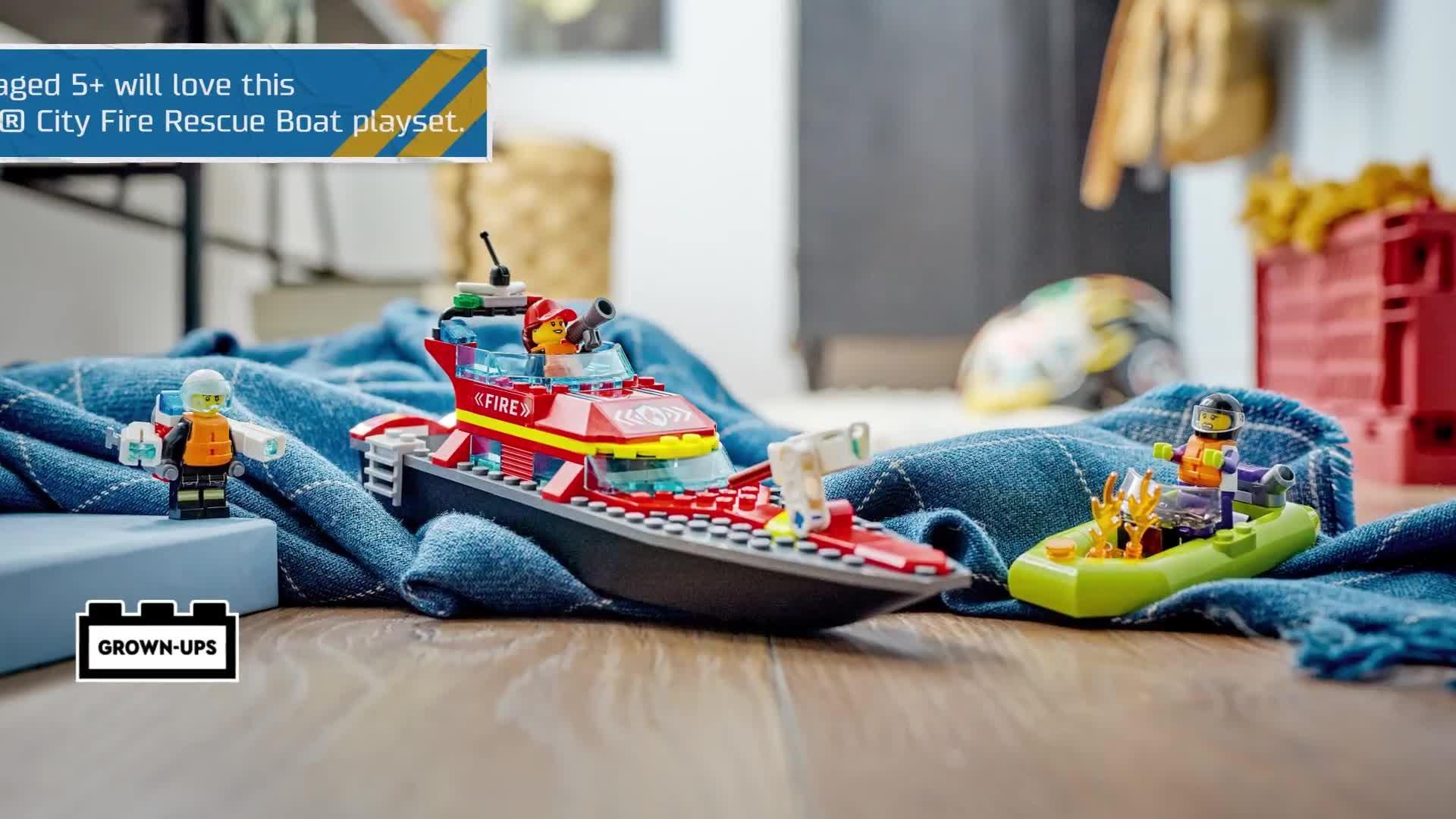 City Fire Rescue Boat Toy, Floats on Water Set 60373