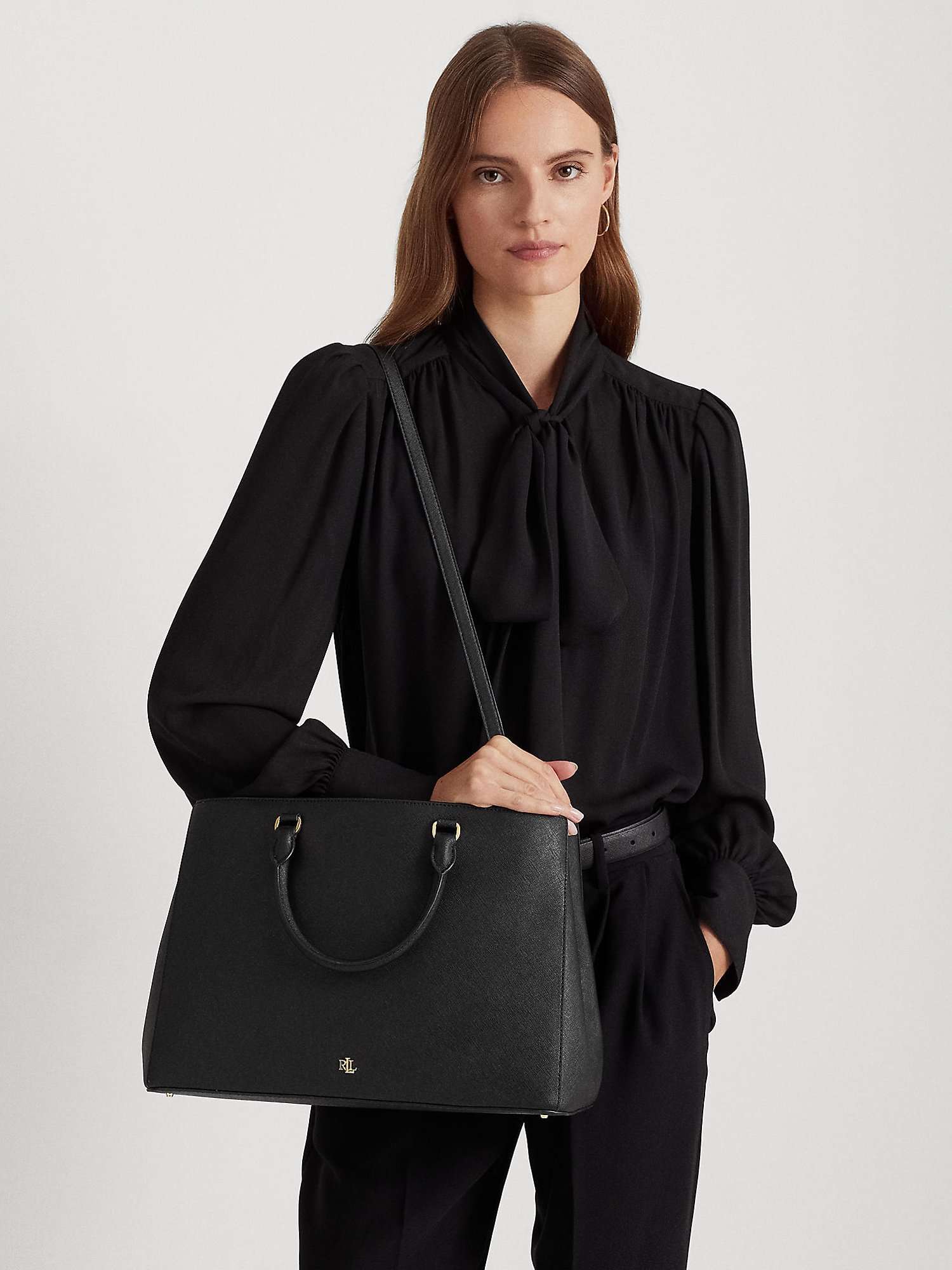 Lauren Ralph Lauren Hanna Large Leather Satchel, Black