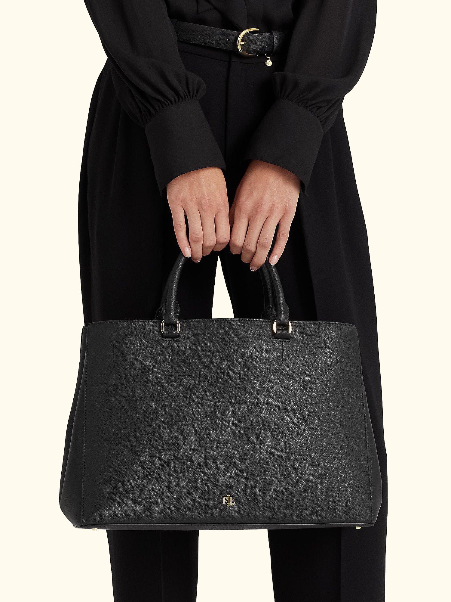 Lauren Ralph Lauren Hanna Large Leather Satchel, Black