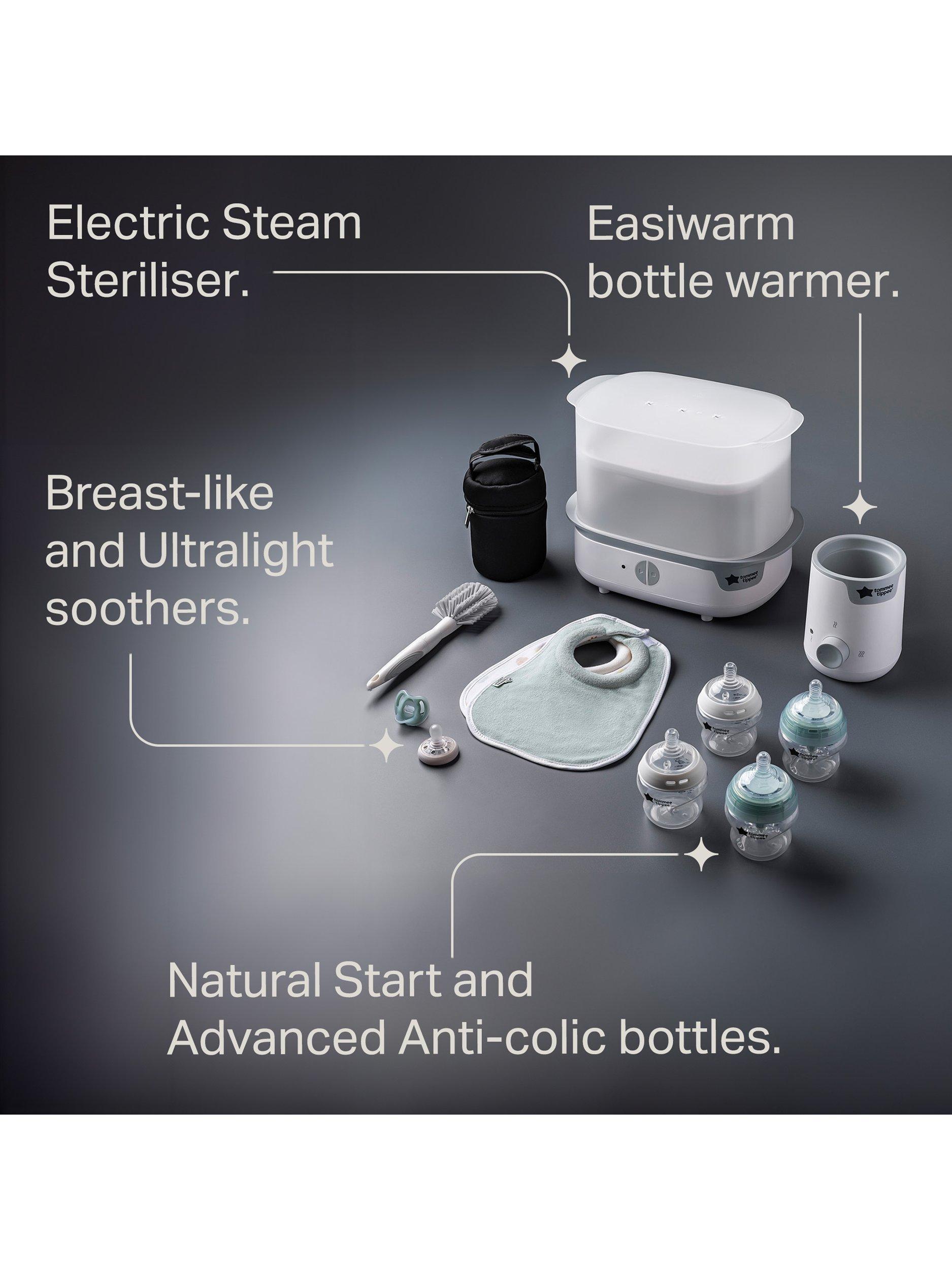 Natural Start Electric Steam Steriliser with Insulated Bottle Bag, Newborn Baby Bottles and Easiwarm Bottle Warmer Complete Feeding Set